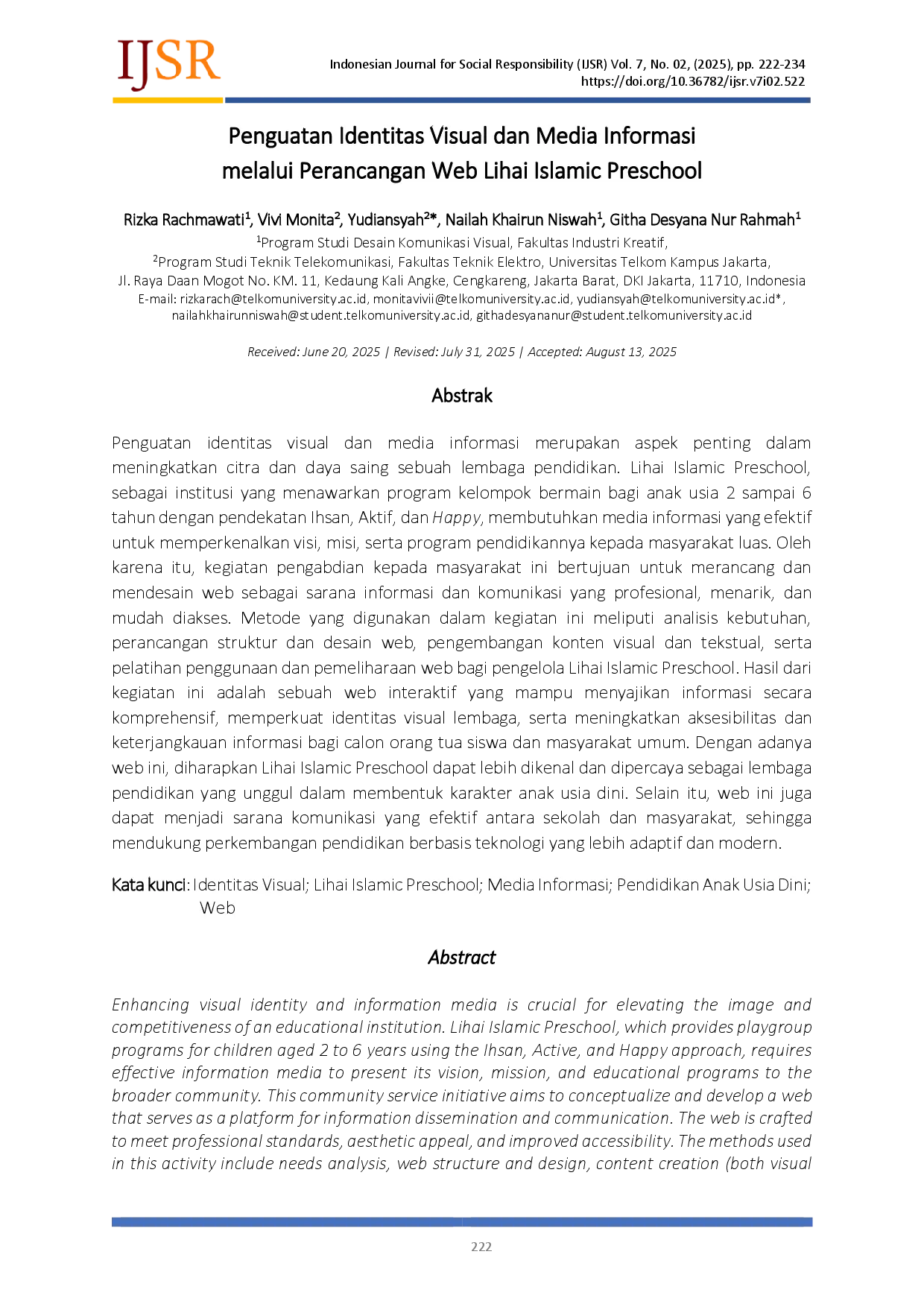 juris Penguatan Identitas Visual dan Media Informasi melalui Perancangan Web Lihai Islamic Preschool
