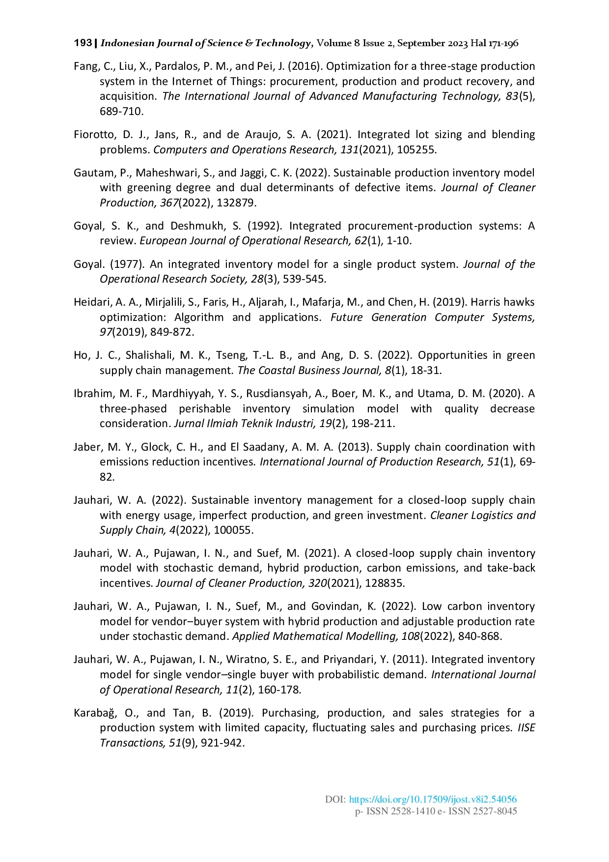 juris Sustainable Production Inventory Model with Multi Material Quality Degradation and Probabilistic Demand From Bibliometric Analysis to A Robust Model