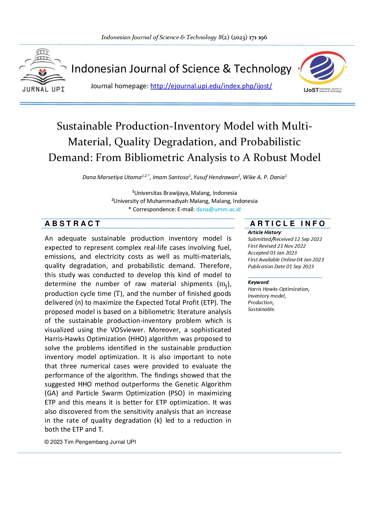 juris Sustainable Production Inventory Model with Multi Material Quality Degradation and Probabilistic Demand From Bibliometric Analysis to A Robust Model