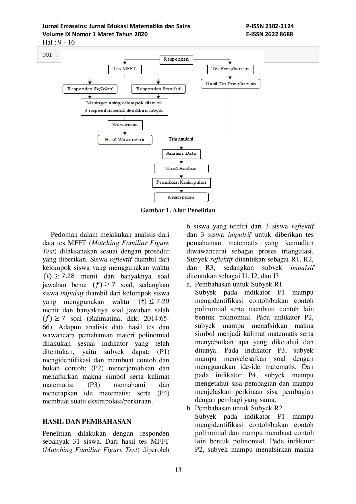 JURIS Analisis Pemahaman Matematis Siswa Ditinjau dari Gaya Kognitif Reflektif Impulsif
