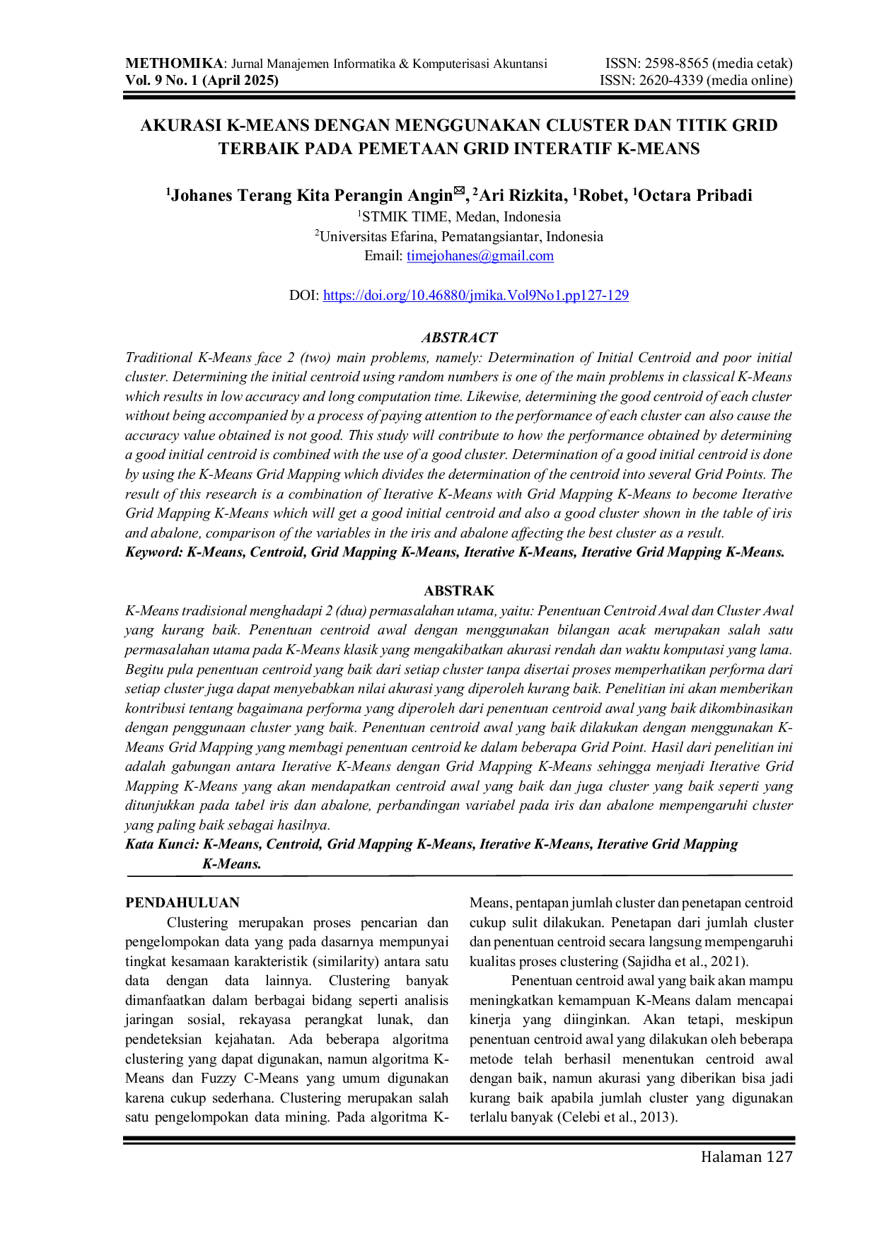 JURIS Akurasi K Means dengan Menggunakan Cluster dan Titik Grid Terbaik pada Pemetaan Grid Interatif K Means