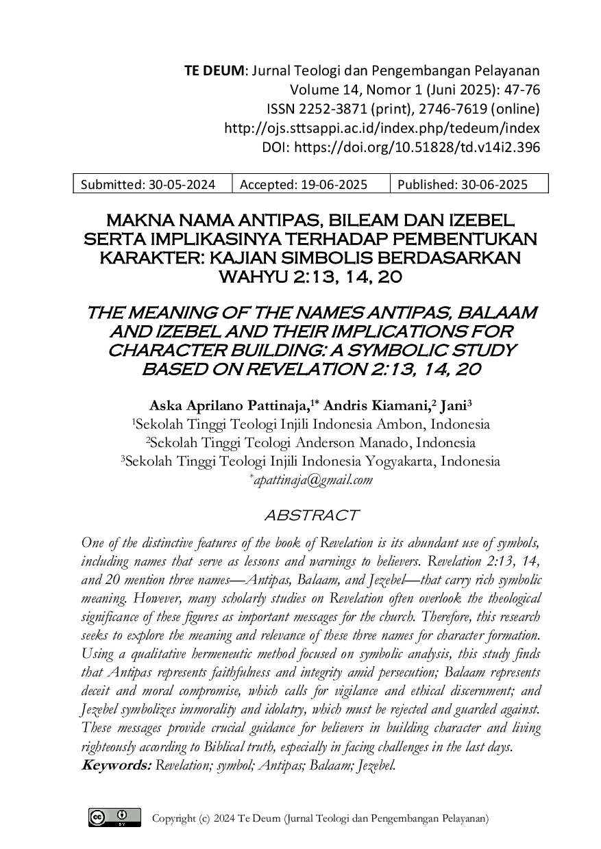 JURIS Makna Nama Antipas Bileam dan Izebel serta Implikasinya terhadap Pembentukan Karakter