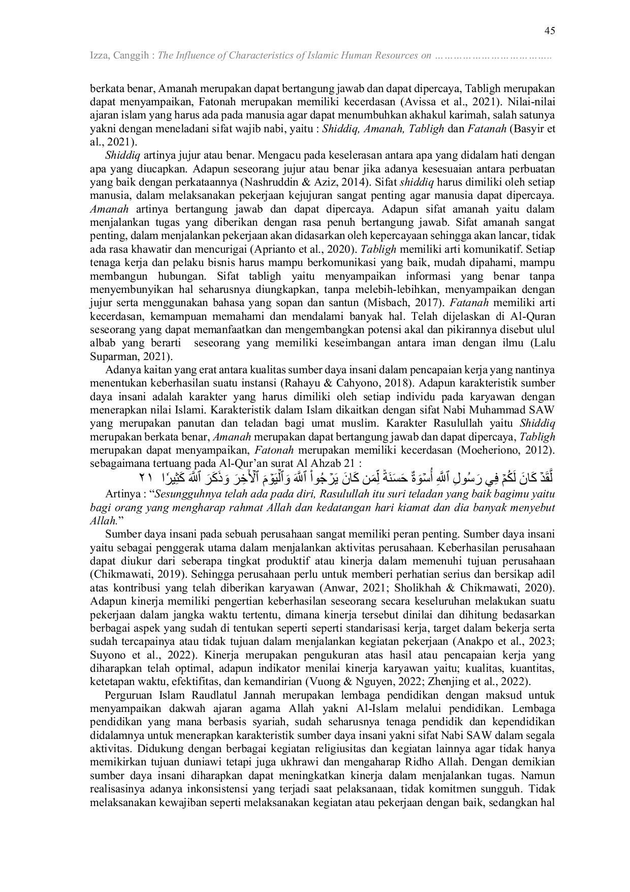 JURIS The Influence of Characteristics of Islamic Human Resources on Employee Performance at Raudlatul Jannah Islamic School Sidoarjo City