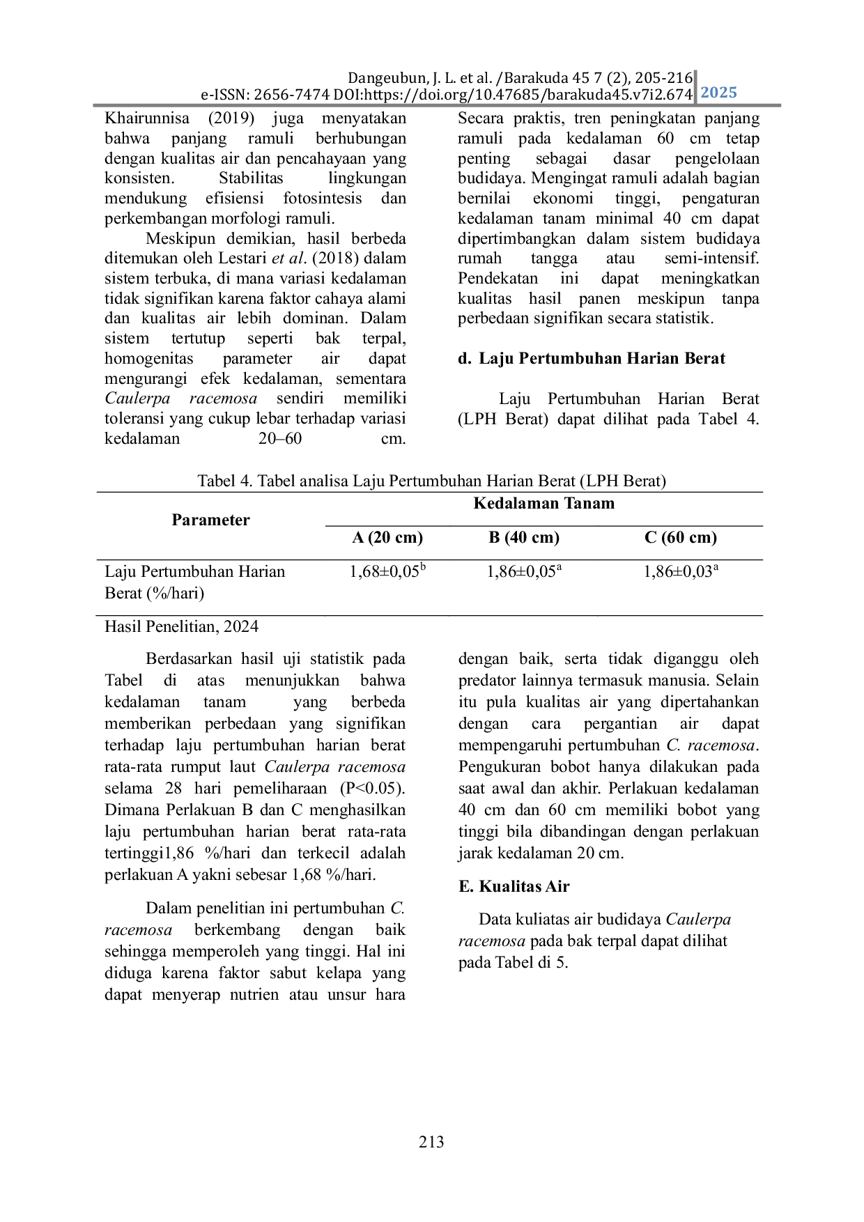 JURIS The Effect of Planting Depth on the Vegetative Growth of Caulerpa racemosa in a Tarpaulin Tank Cultivation System