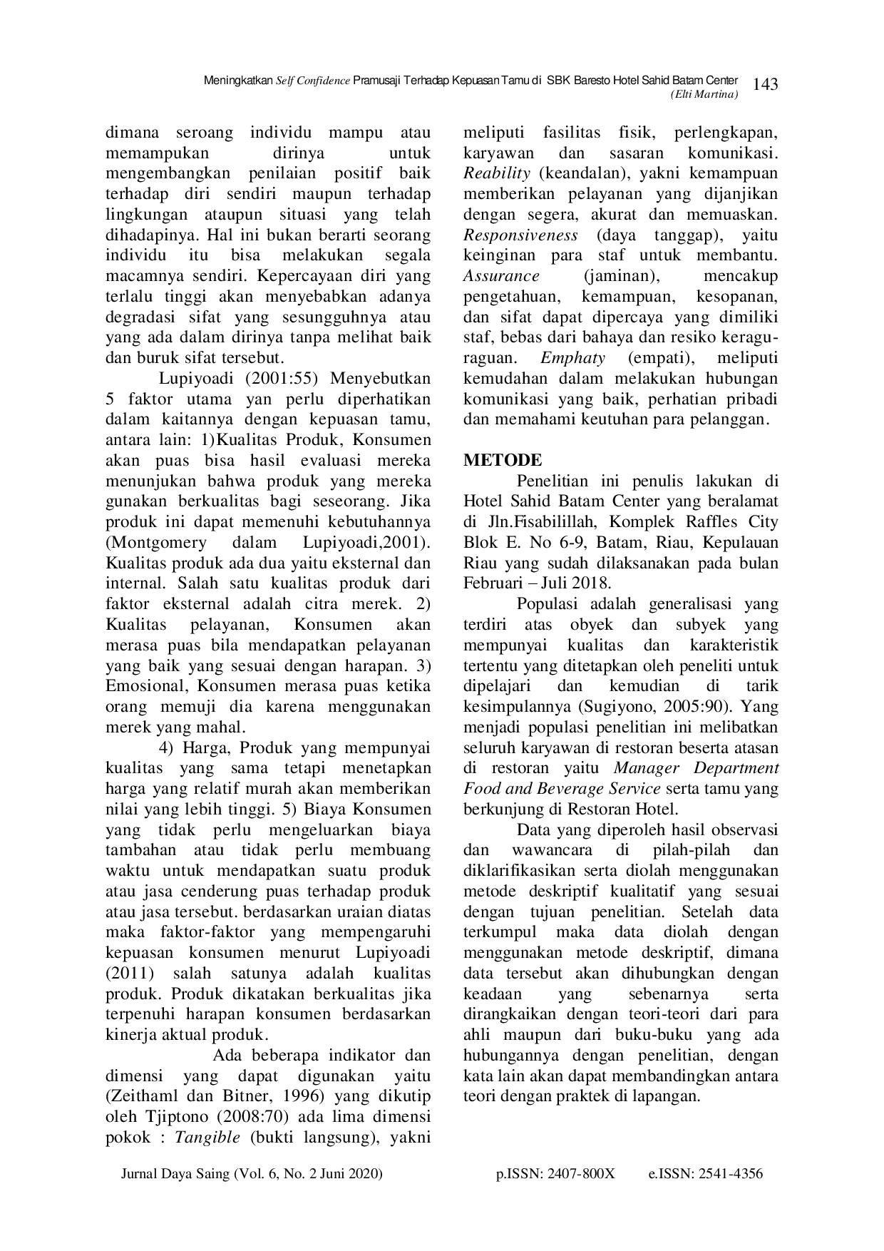 juris Meningkatkan Self Confidence Pramusaji Terhadap Kepuasan Tamu di SBK Baresto Hotel Sahid Batam Center