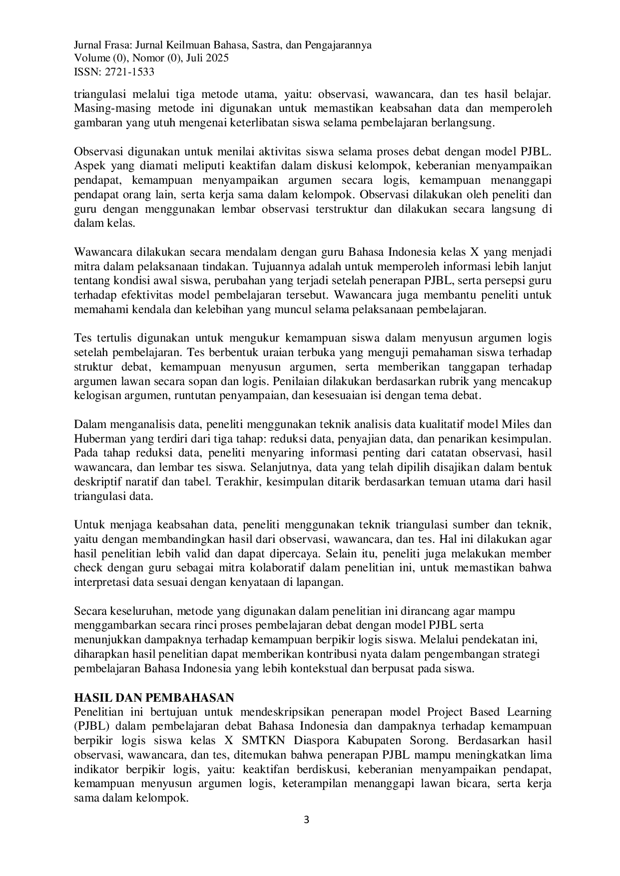 JURIS Penerapan PBL Dalam Debat Bahasa Indonesia Di Kelas X