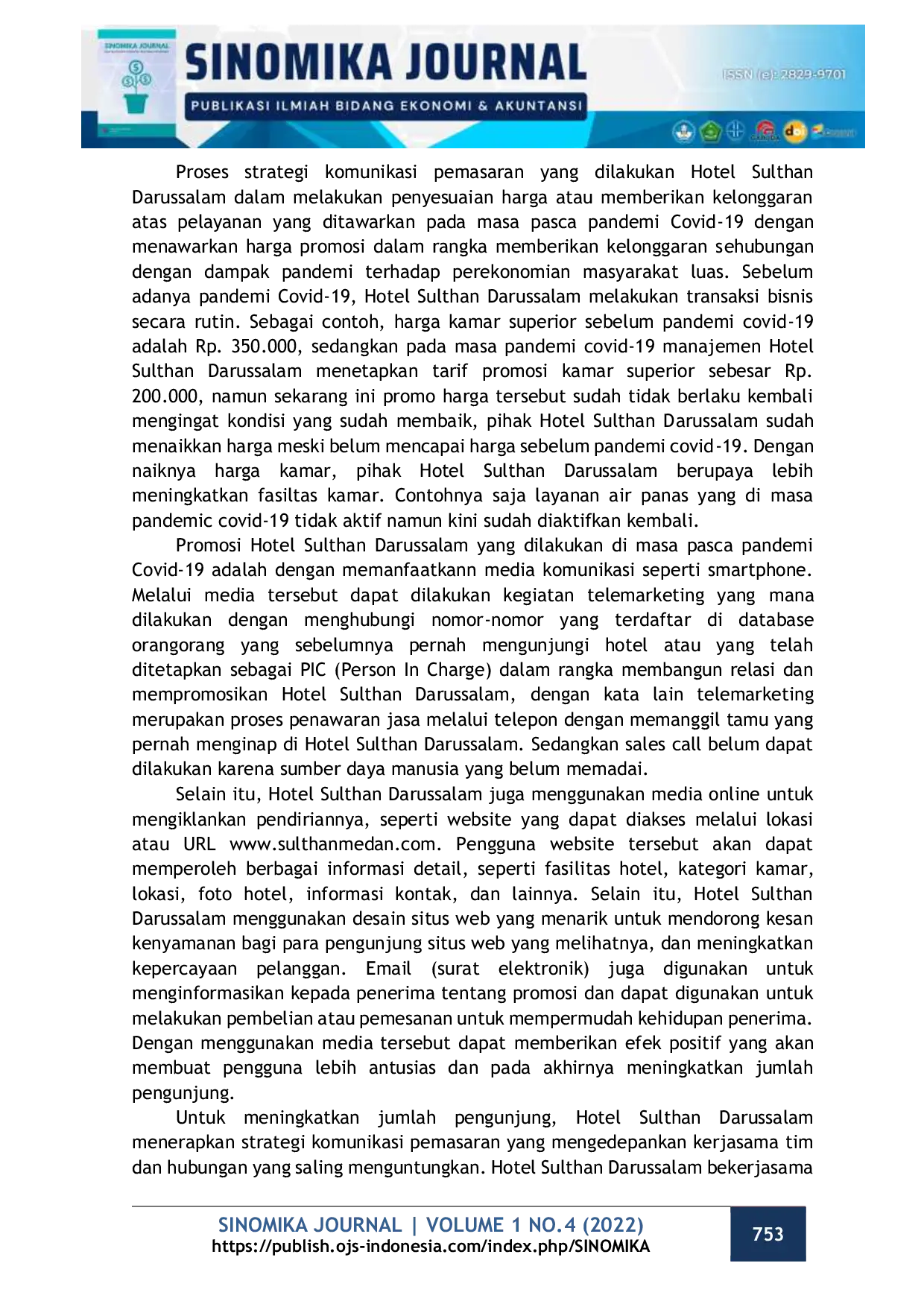 JURIS Strategi Komunikasi Pemasaran Dalam Upaya Meningkatkan Jumlah Room Occuppancy Di Hotel Sulthan Darussalam Pasca Pandemi Covid 19