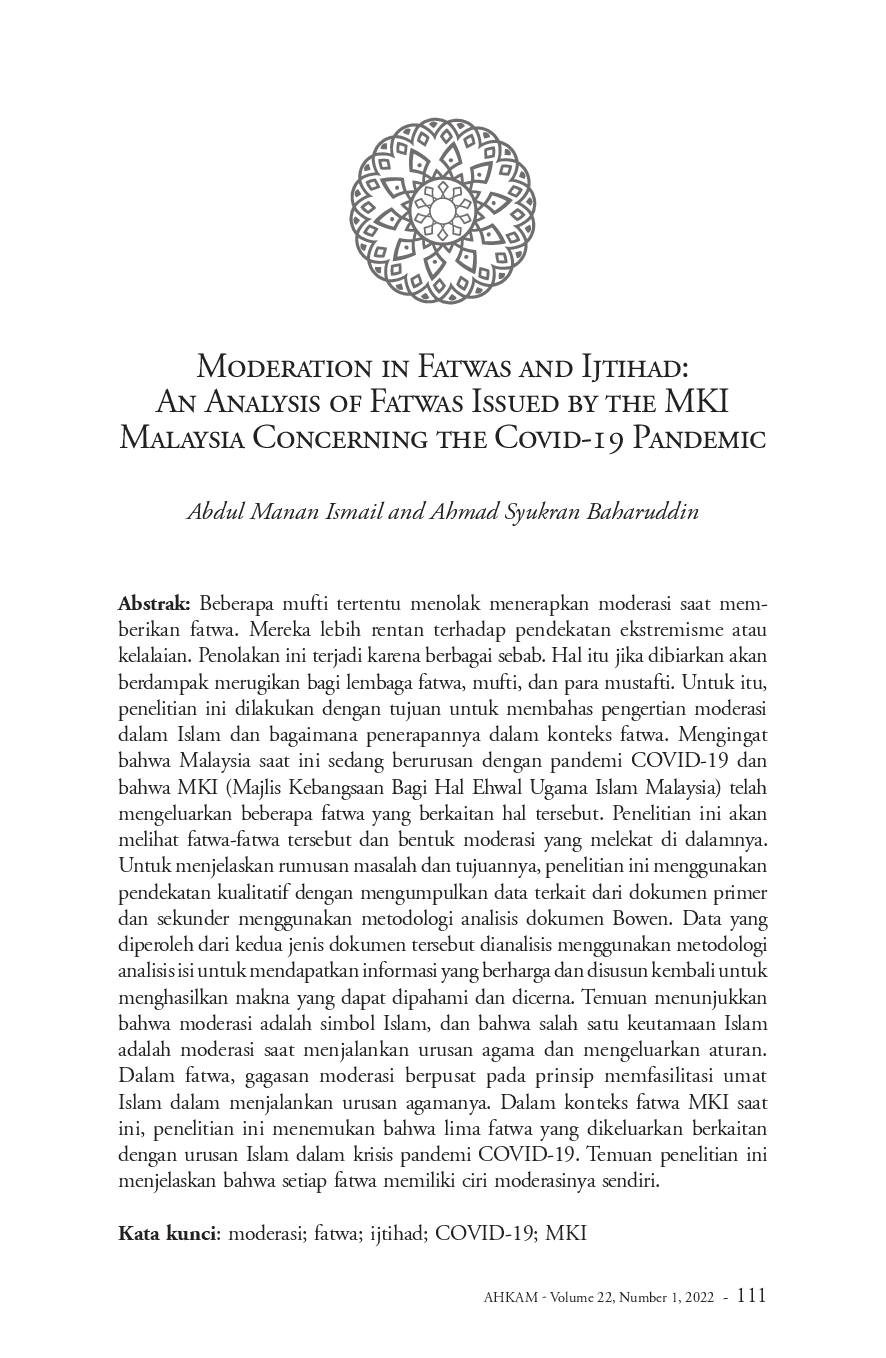 juris Moderation in Fatwas and Ijtihad An Analysis of Fatwas Issued by the MKI Malaysia Concerning the Covid 19 Pandemic