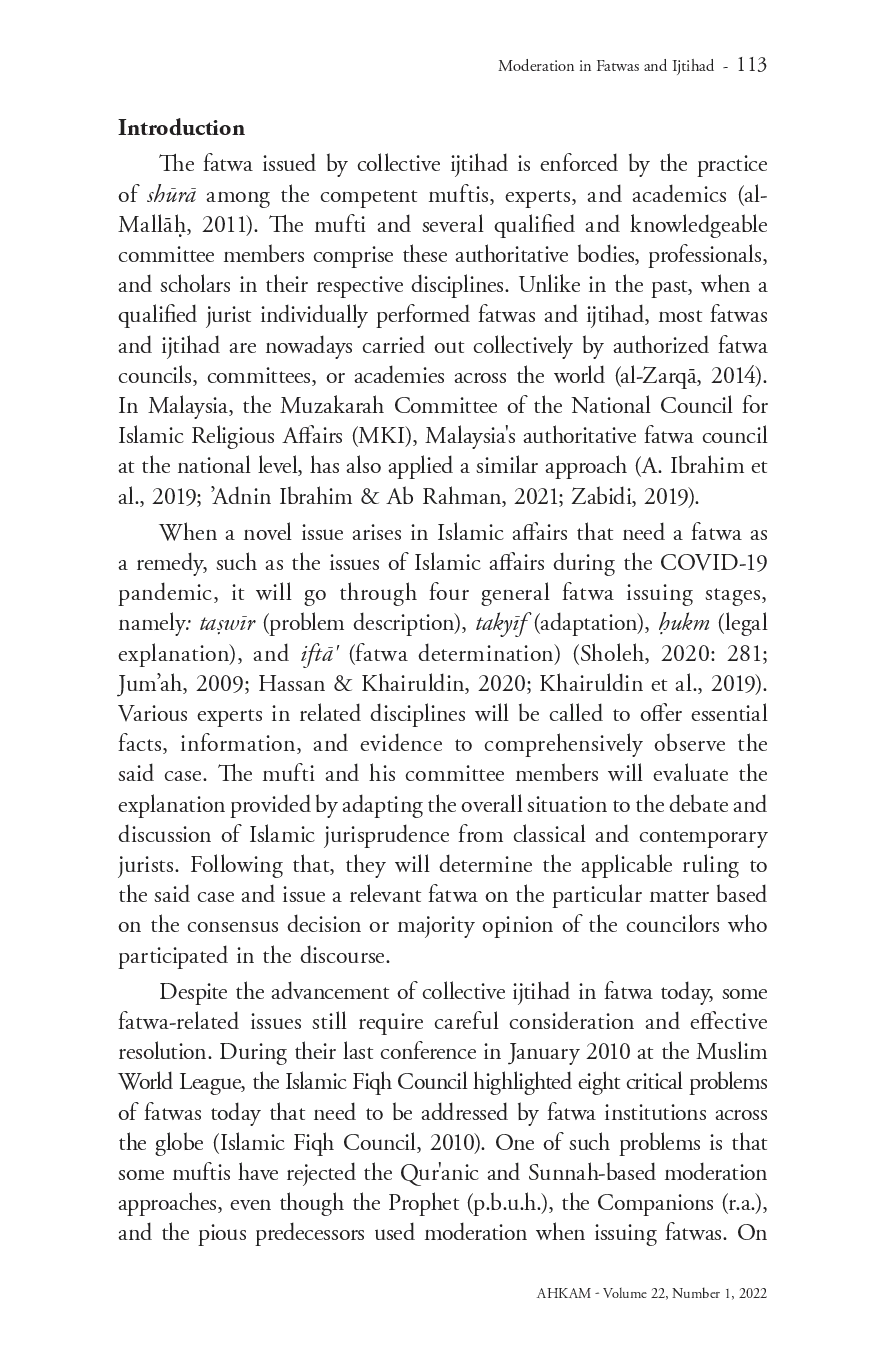 juris Moderation in Fatwas and Ijtihad An Analysis of Fatwas Issued by the MKI Malaysia Concerning the Covid 19 Pandemic