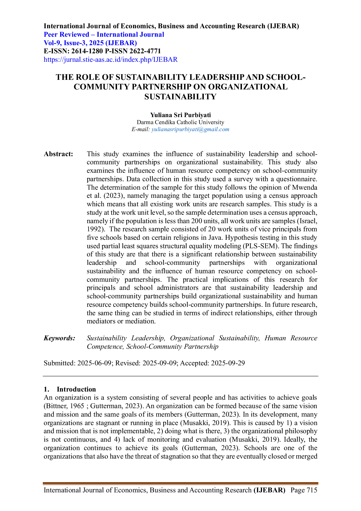 JURIS Peran Kepemimpinan Berkelanjutan dan Kemitraan Sekolah Komunitas dalam Menjaga Kelangsungan Organisasi