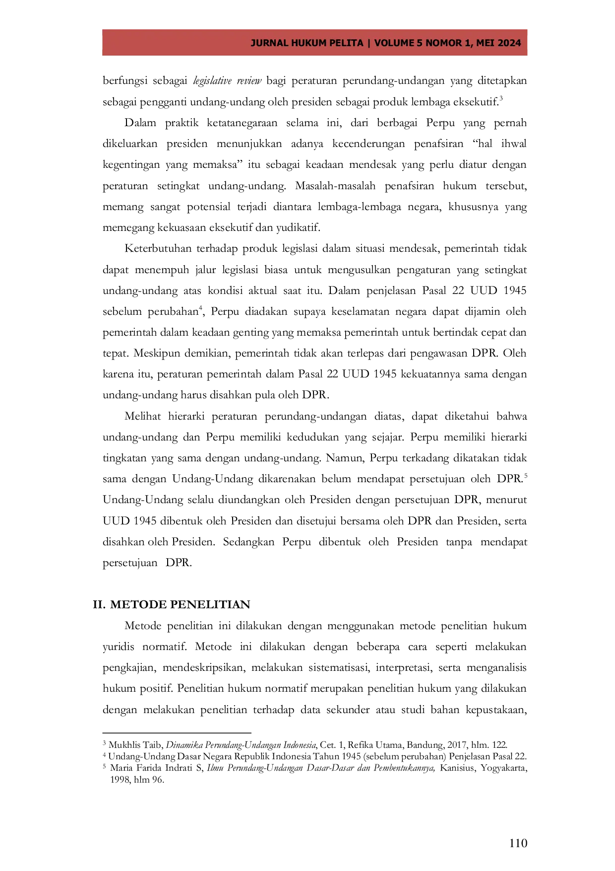 JURIS Tinjauan Yuridis Kedudukan Sejajar Undang Undang Dan Peraturan Pemerintah Pengganti Undang Undang PERPU Dalam Sistem Hukum Indonesia