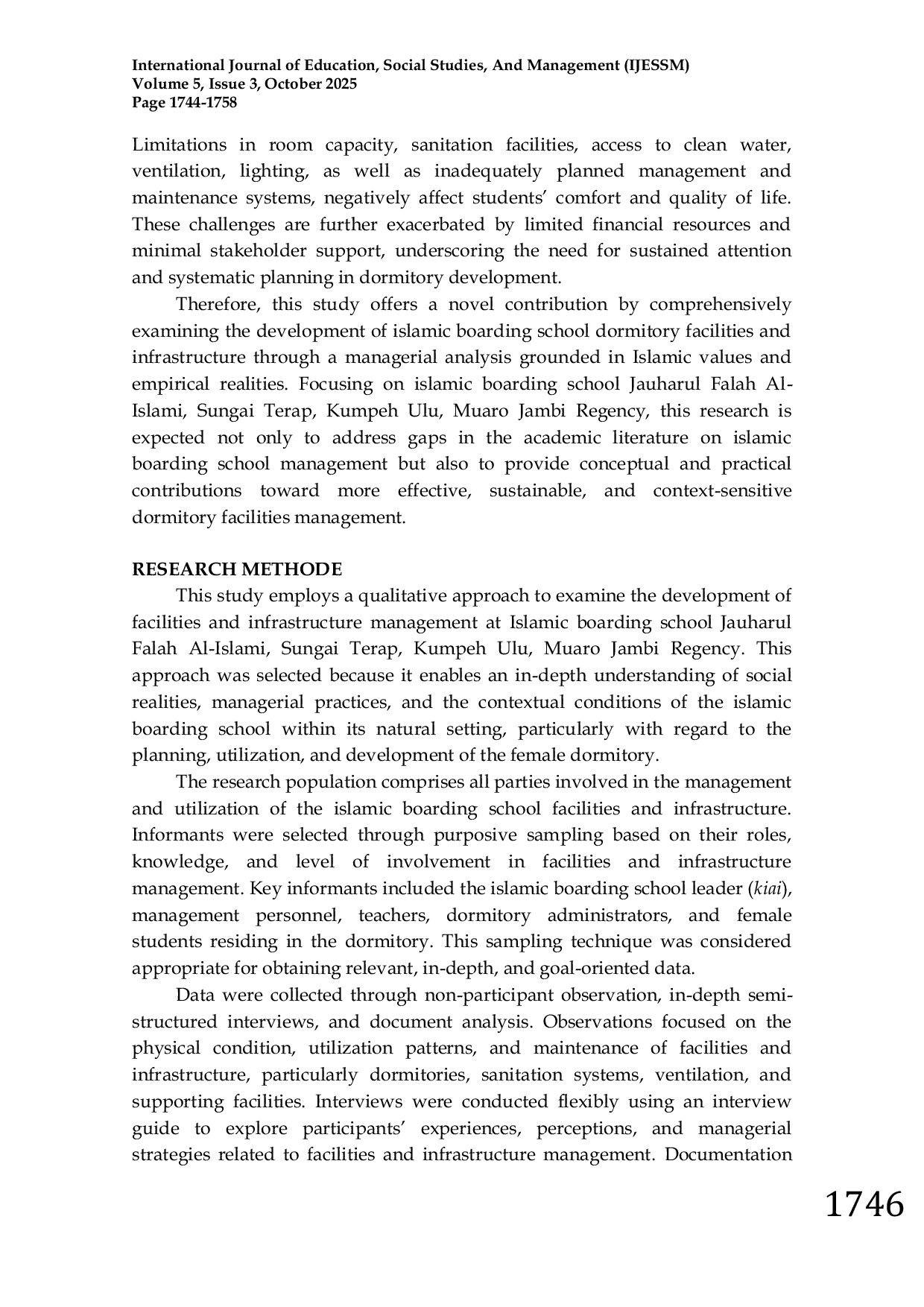 JURIS Development of Facilities and Infrastructure in the Management of Islamic Boarding School Jauharul Falah al Islami Kumpeh Ulu Muaro Jambi Regency