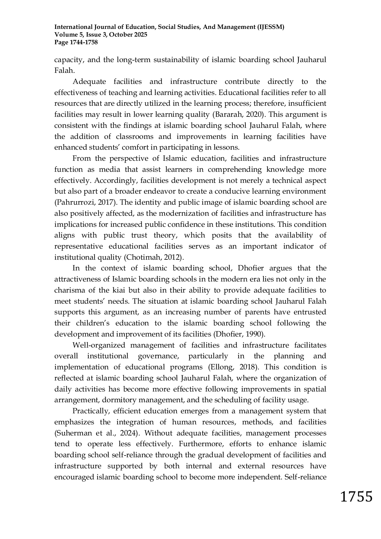 JURIS Development of Facilities and Infrastructure in the Management of Islamic Boarding School Jauharul Falah al Islami Kumpeh Ulu Muaro Jambi Regency