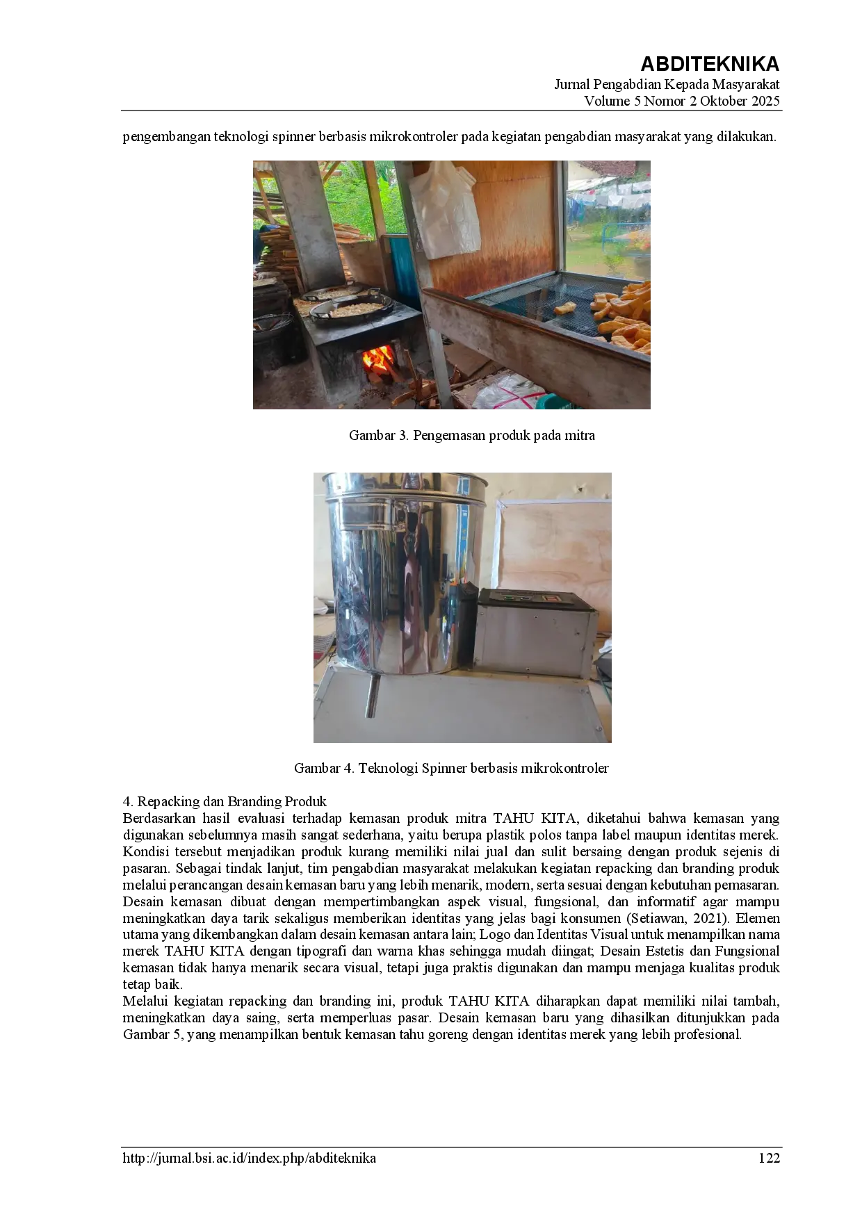 juris Implementasi Teknologi Spinner Berbasis Mikrokontroler Dan Repackaging Produk Pada Usaha Tahu Kita Desa Gitik