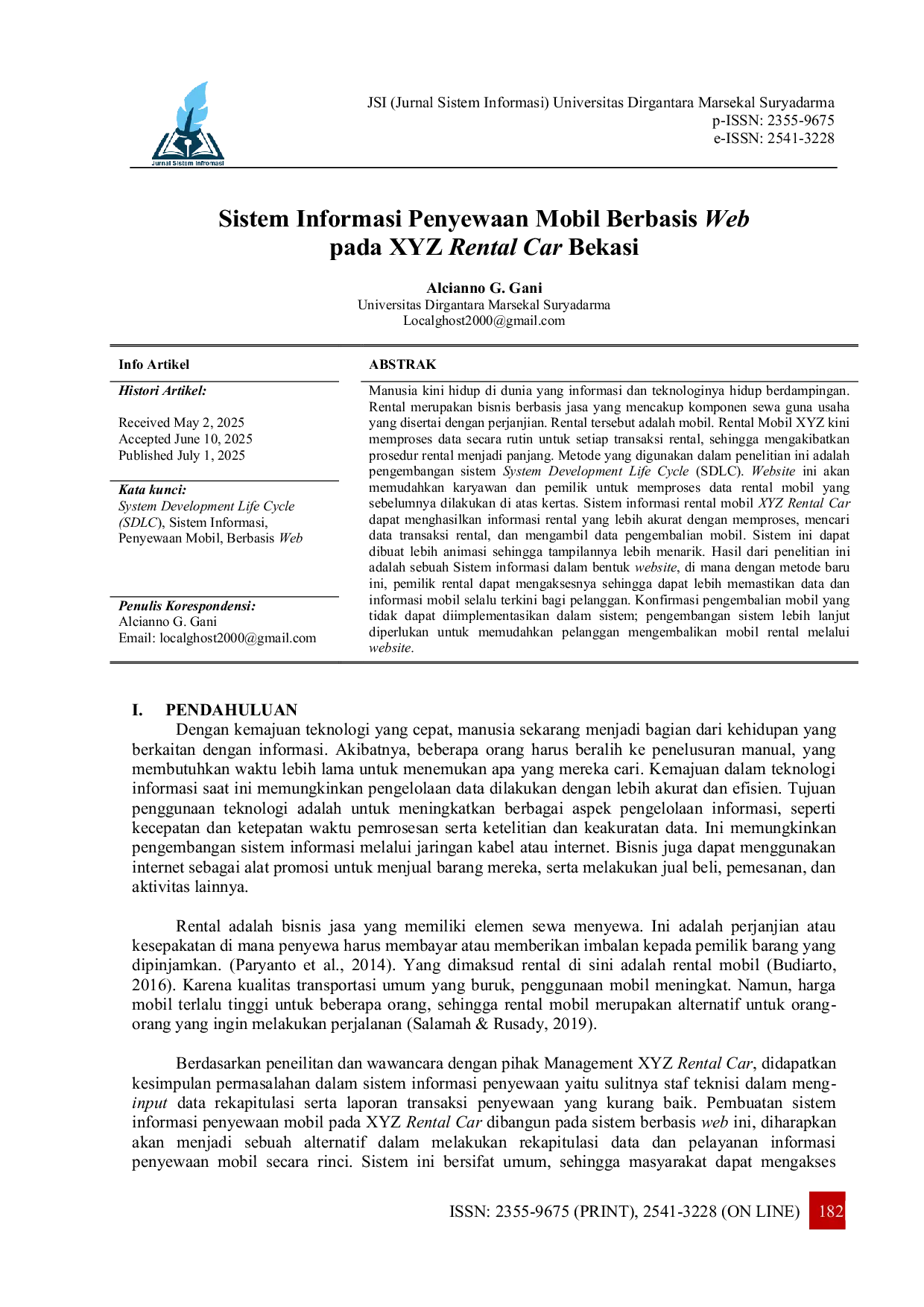 JURIS Sistem Informasi Penyewaan Mobil Berbasis Web pada XYZ Rental Car Bekasi