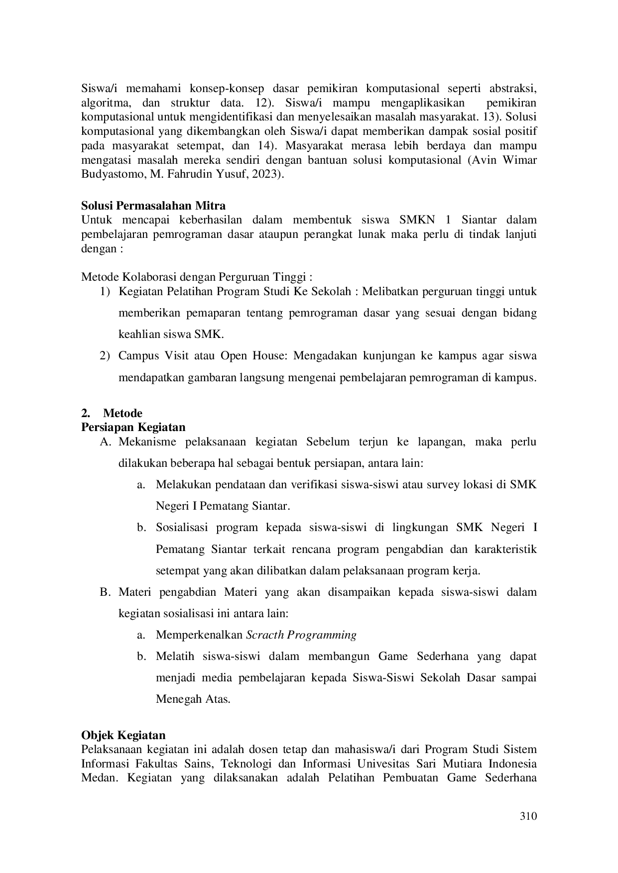 JURIS Penelitian Asli Pelatihan Sederhana Menggunakan Scratch Programming Di SMK Negeri I Pematang Siantar