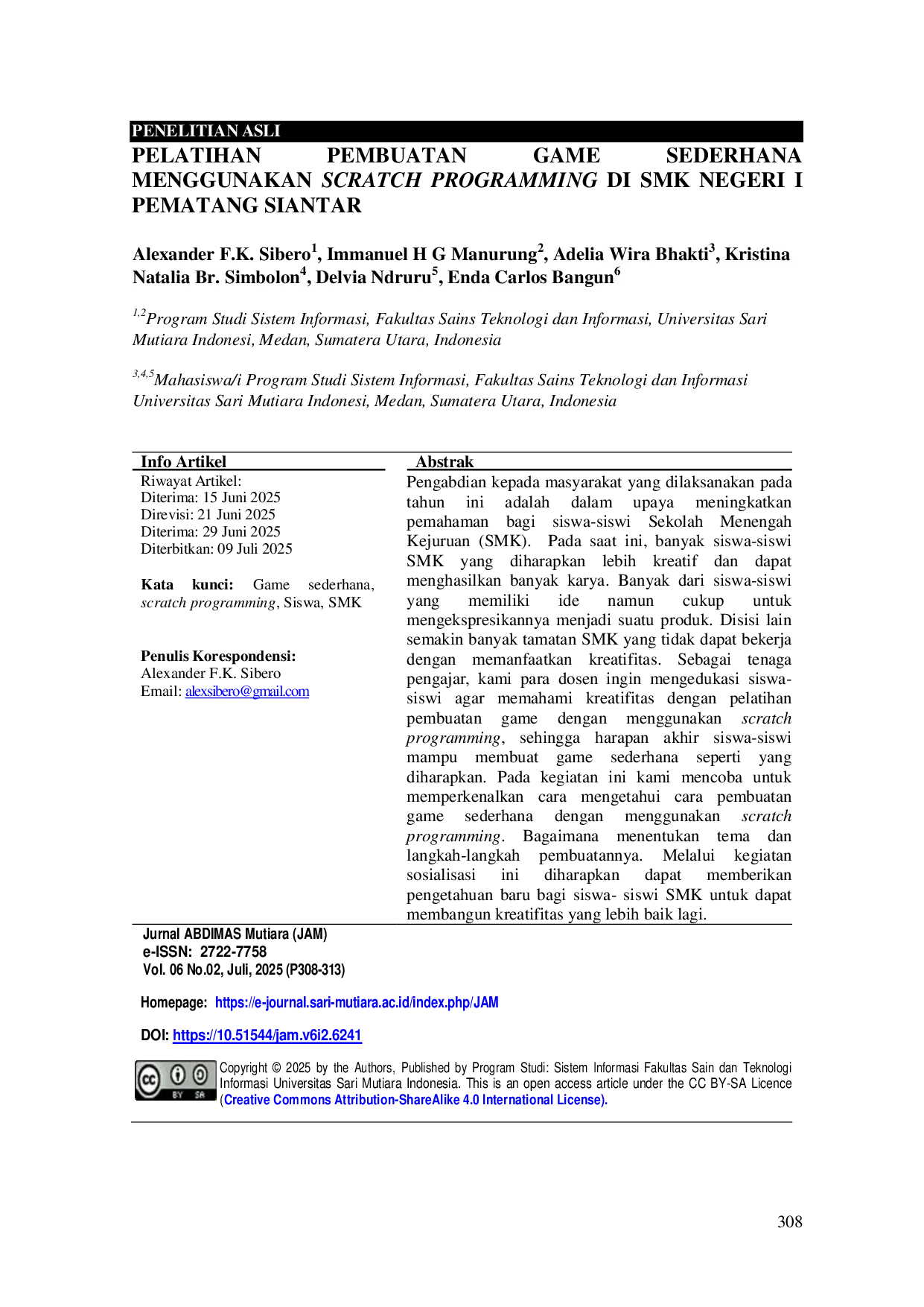 JURIS Penelitian Asli Pelatihan Sederhana Menggunakan Scratch Programming Di SMK Negeri I Pematang Siantar