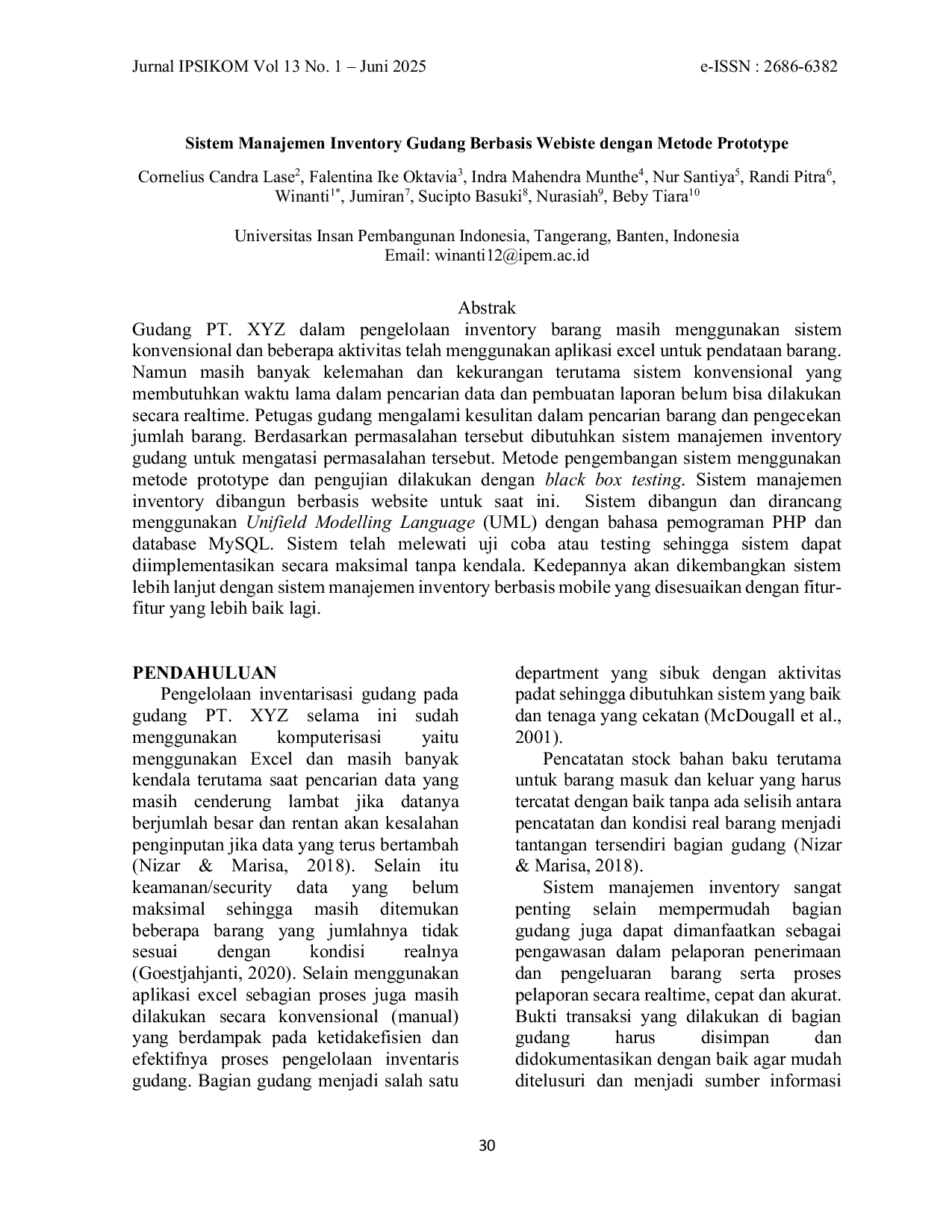 JURIS Sistem Manajemen Inventory Gudang Berbasis Website Dengan Metode Prototype