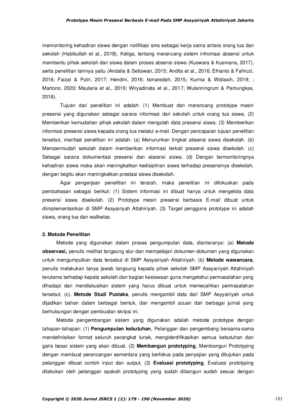 JURIS Prototype Mesin Presensi Berbasis E mail Pada SMP Assyairiyah Attahiriyah Jakarta