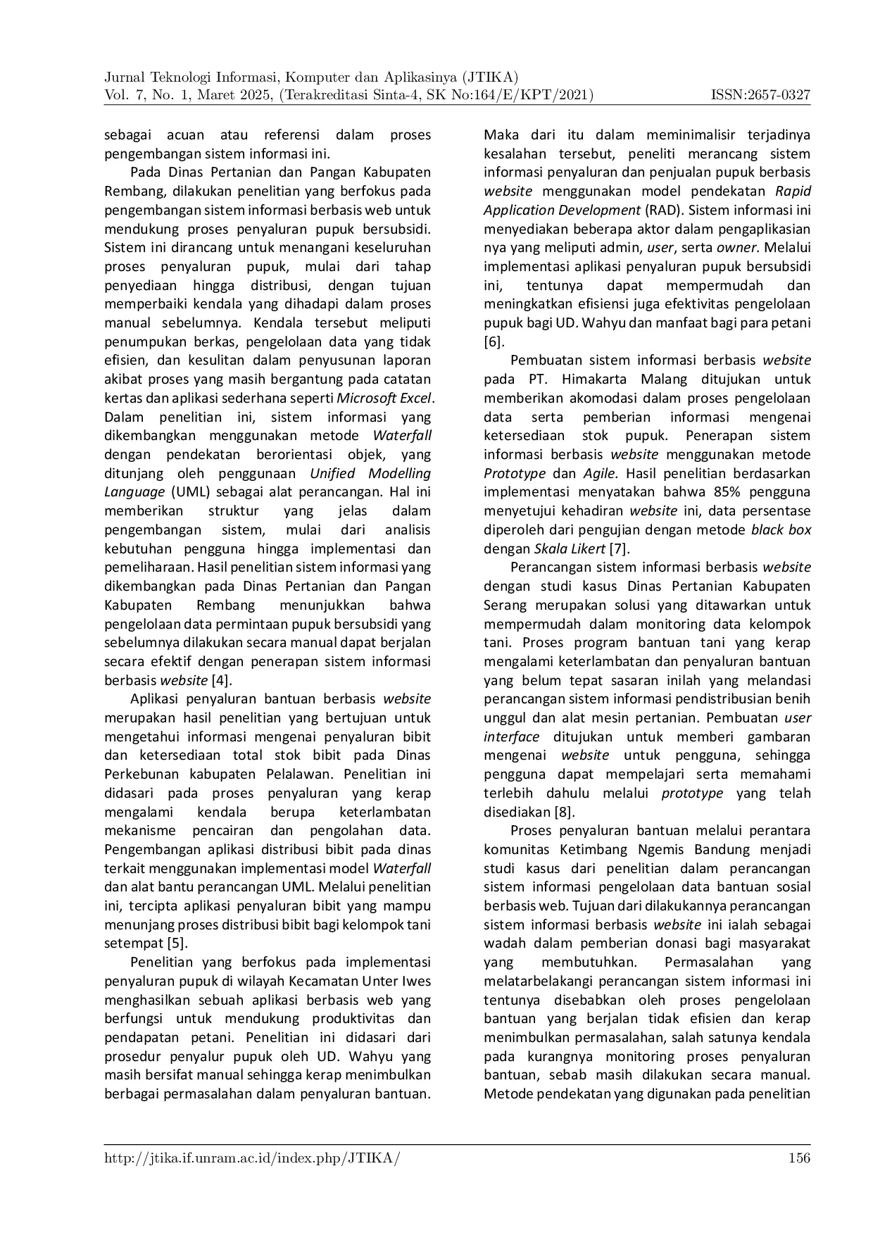 JURIS Pengembangan Sistem Informasi Penyaluran Bantuan Berbasis Website Studi Kasus Balai Penyuluhan Pertanian Kecamatan Kempo