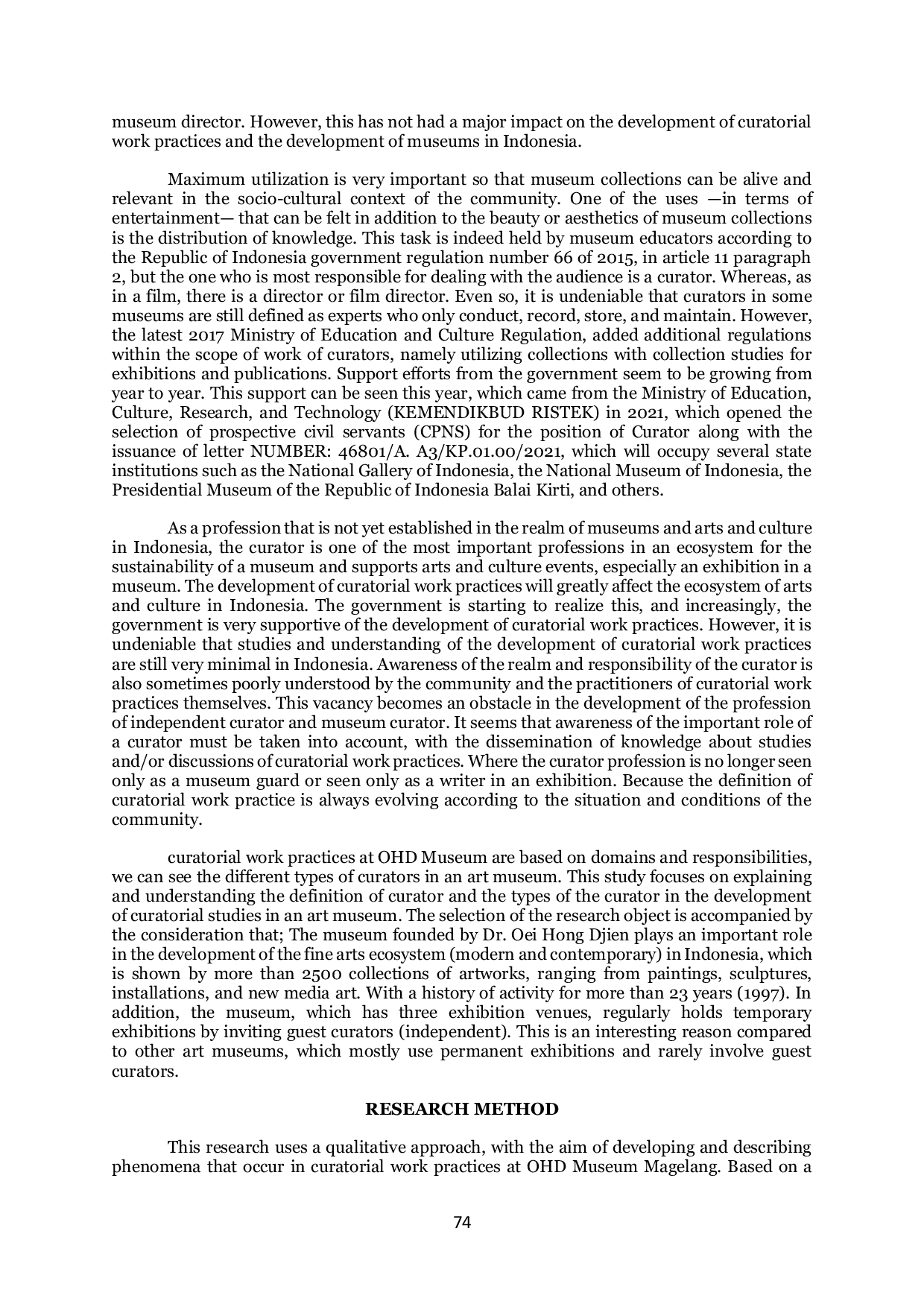 JURIS Different Types of Curators Based on Field of Work and Responsibilities in OHD Museum