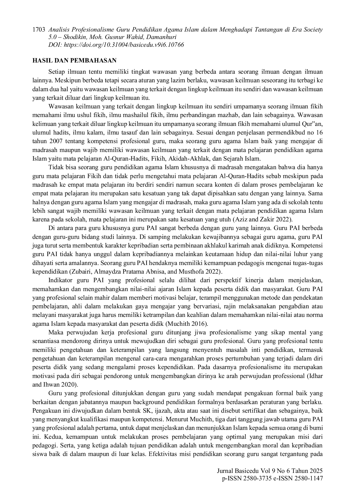 JURIS Analisis Profesionalisme Guru Pendidikan Agama Islam dalam Menghadapi Tantangan di Era Society 5 0