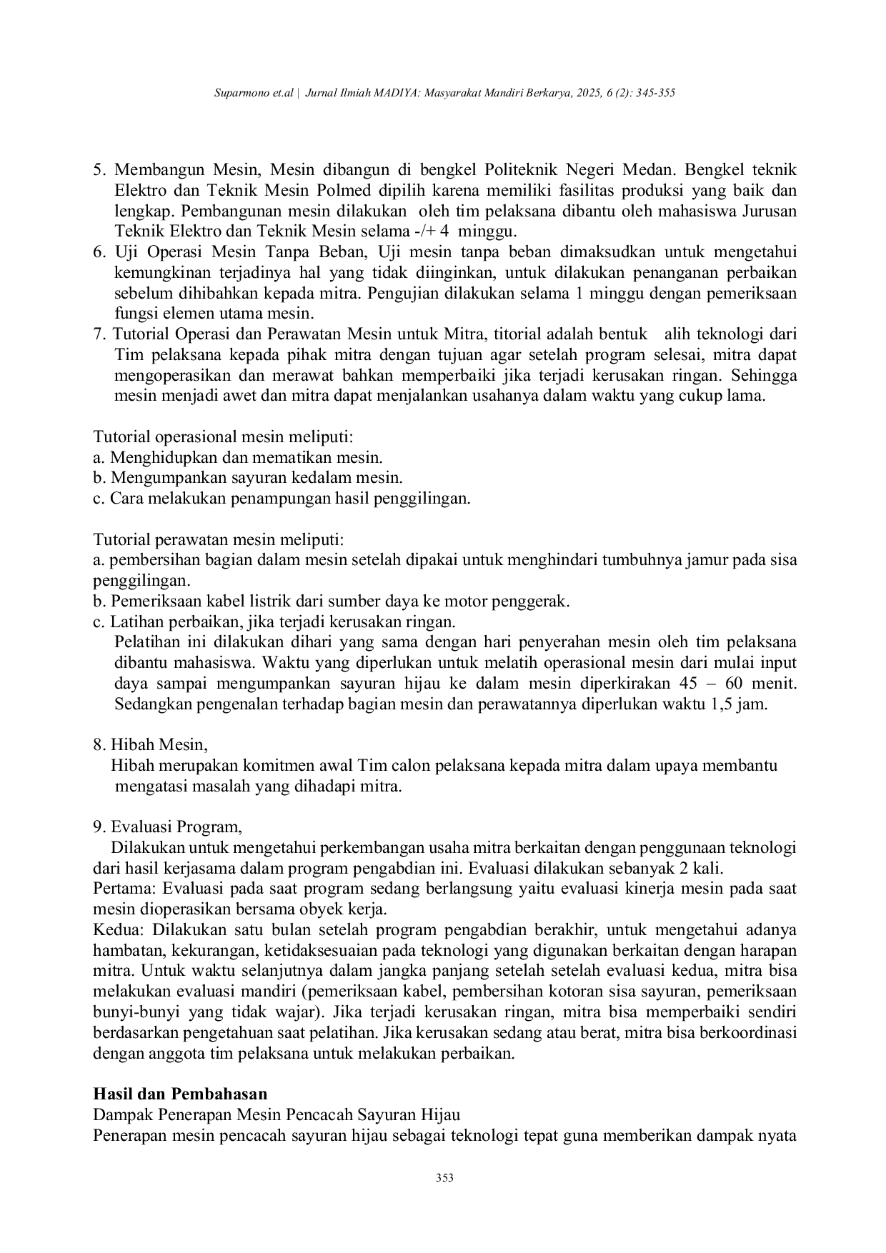 JURIS Penerapan Teknologi Tepat Guna Mesin Pencacah Sayuran Hijau untuk Meningkatkan Efisiensi Usaha Ternak Bebek