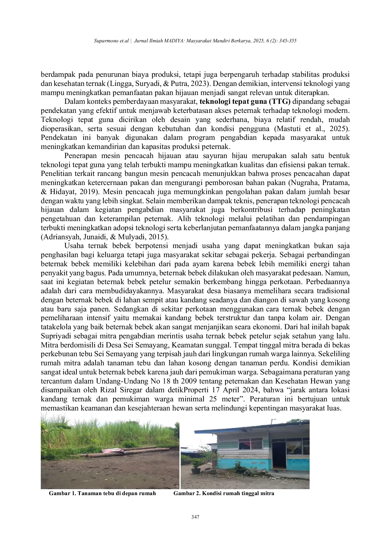 JURIS Penerapan Teknologi Tepat Guna Mesin Pencacah Sayuran Hijau untuk Meningkatkan Efisiensi Usaha Ternak Bebek