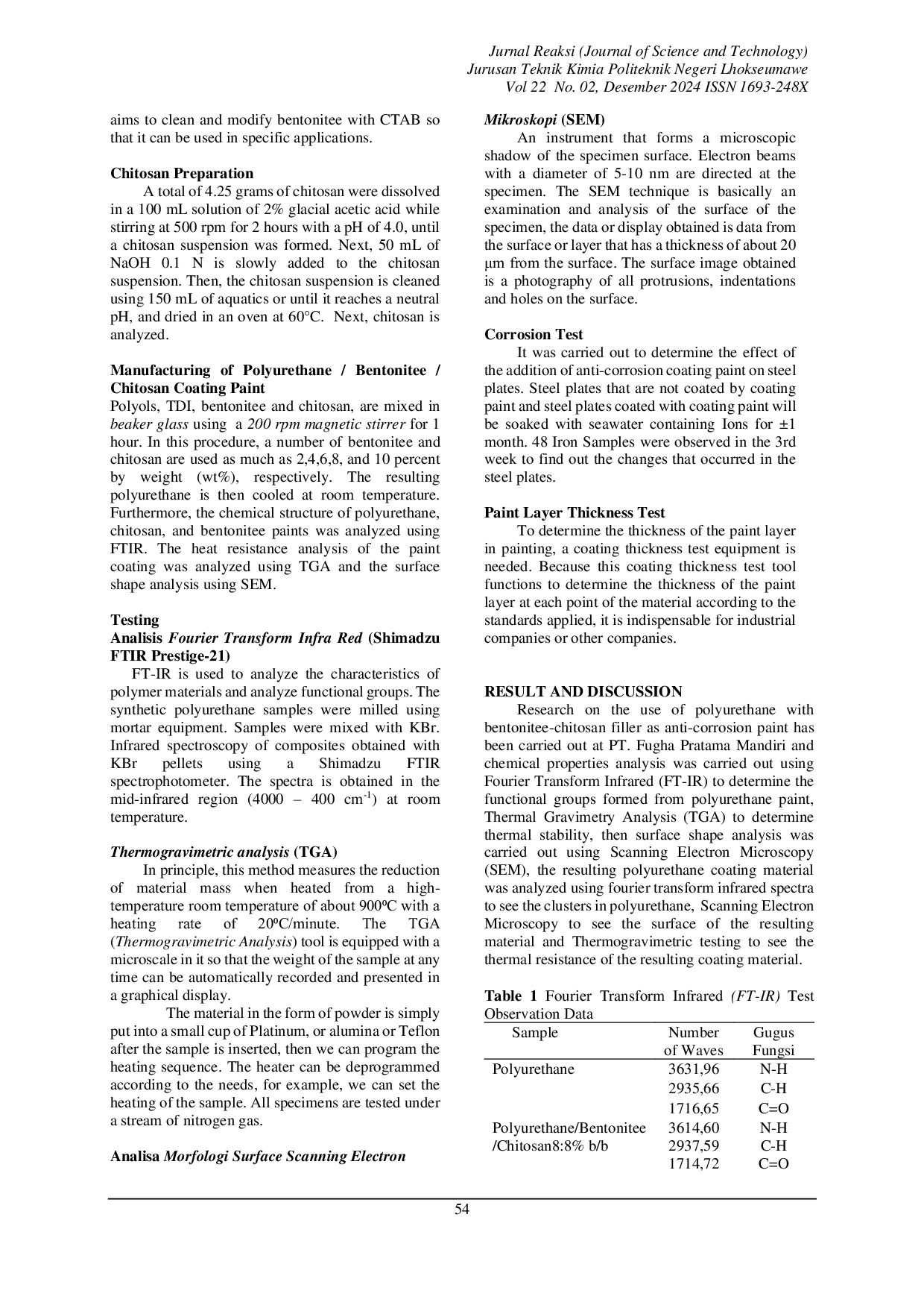 JURIS Utilization of Polyurethane with Bentonite Chitosan Filler As an Anti Corrosion Paint