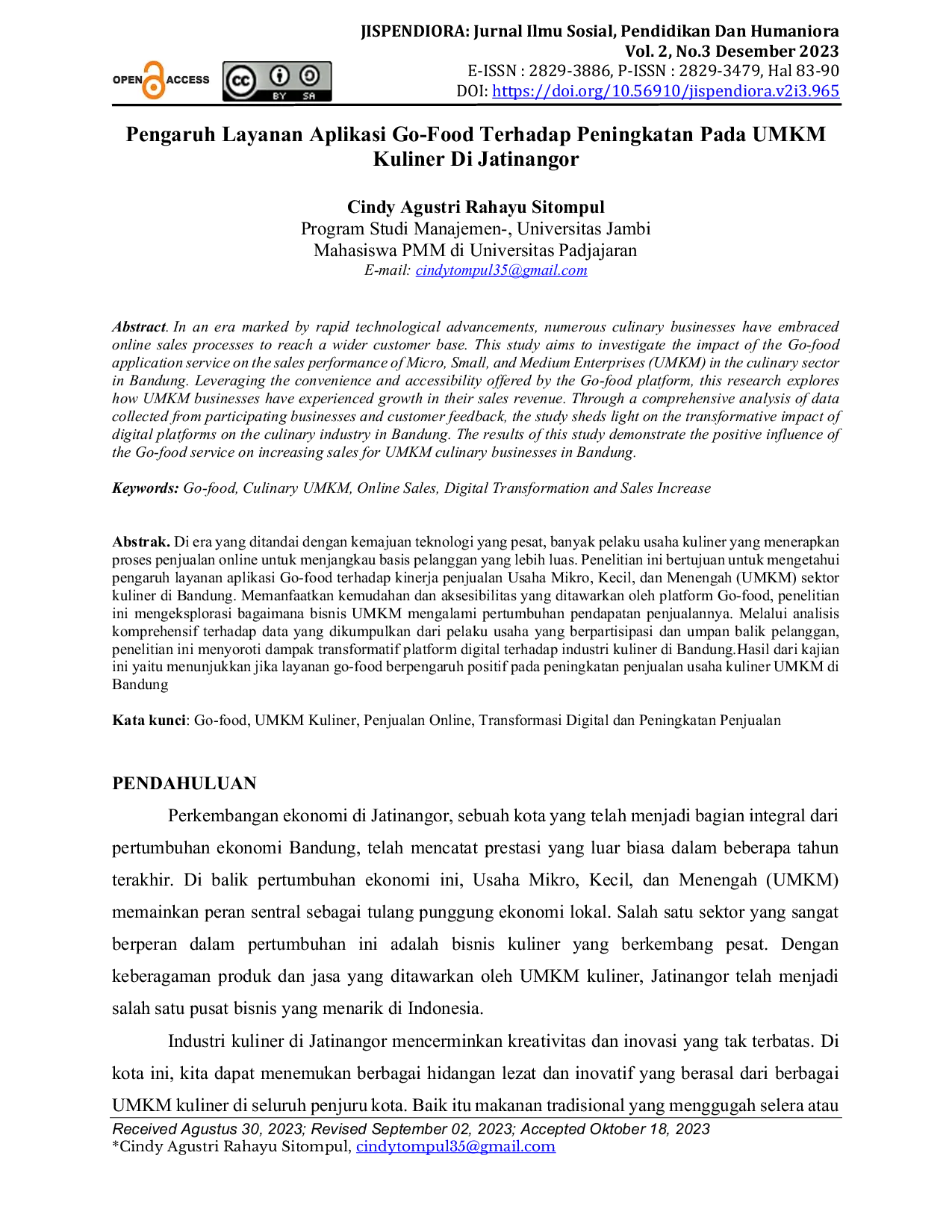 JURIS Pengaruh Layanan Aplikasi Go Food Terhadap Peningkatan Pada UMKM Kuliner Di Jatinangor