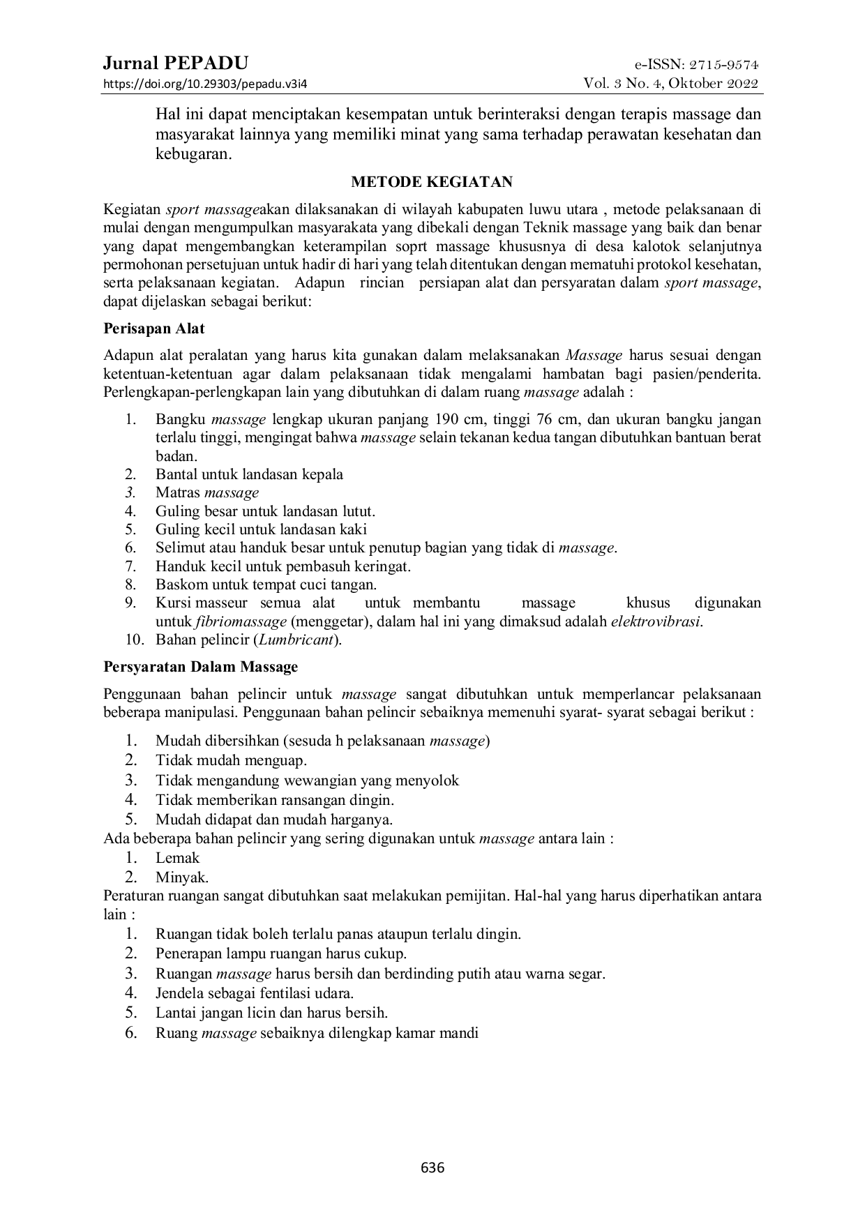 JURIS Sosialisasi Sport Massage Pada Masyarakat Desa Kalotok Kabupaten Luwu Utara