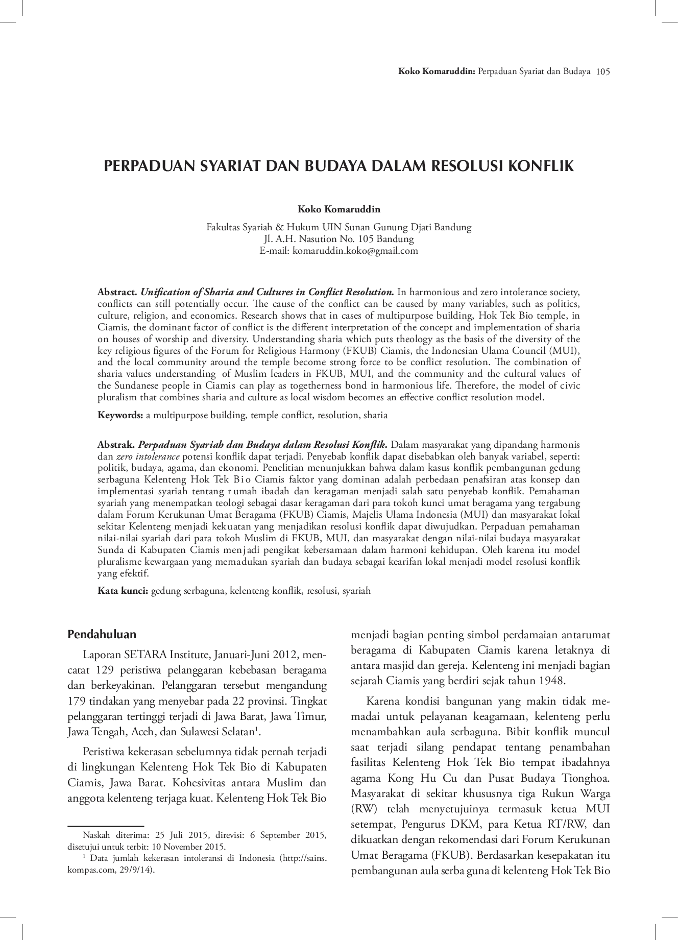 juris Perpaduan Syariah dan Budaya dalam Resolusi Konflik
