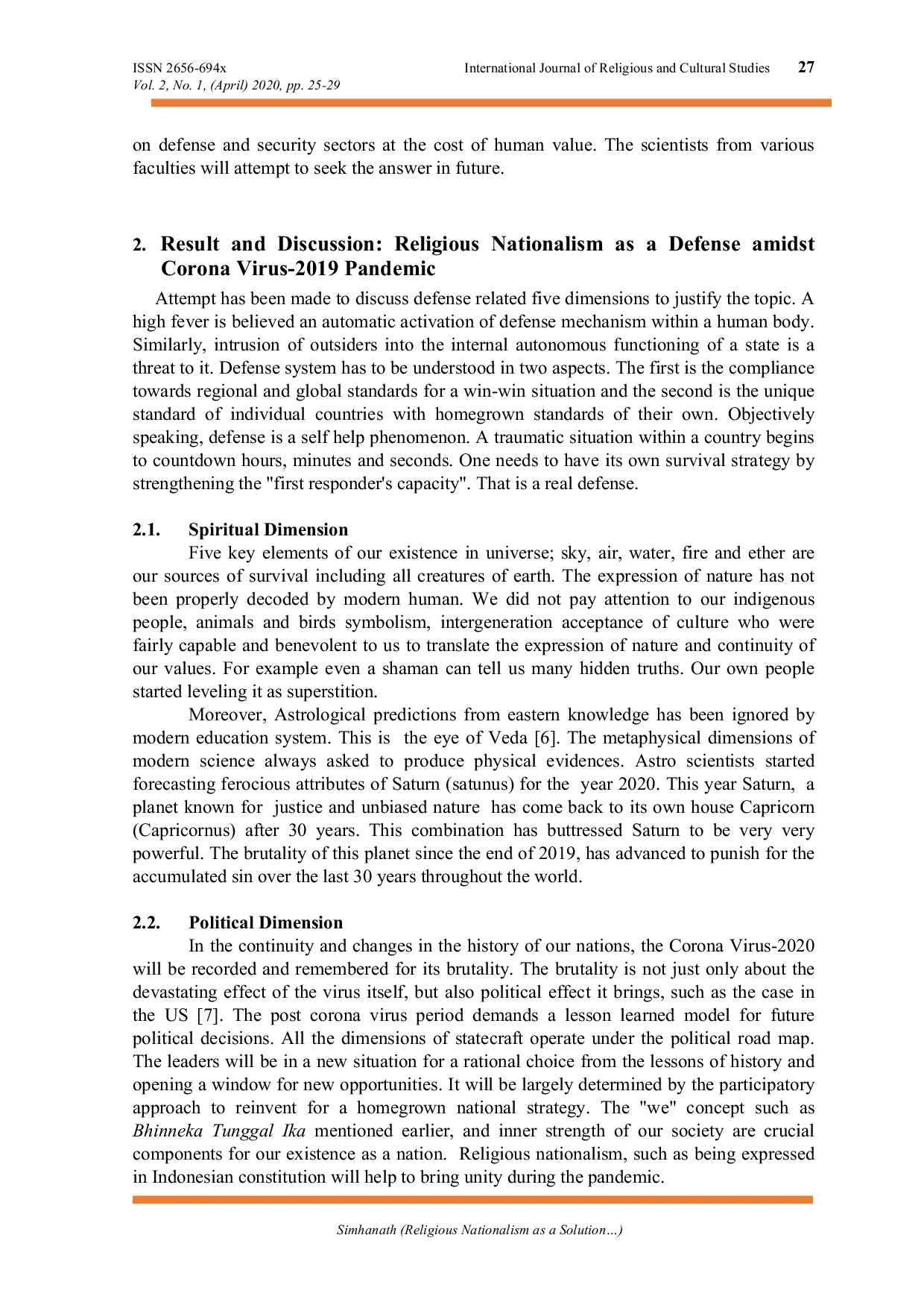 JURIS Religious Nationalism as Solution in the Chaotic Social Economics and the Business Reality
