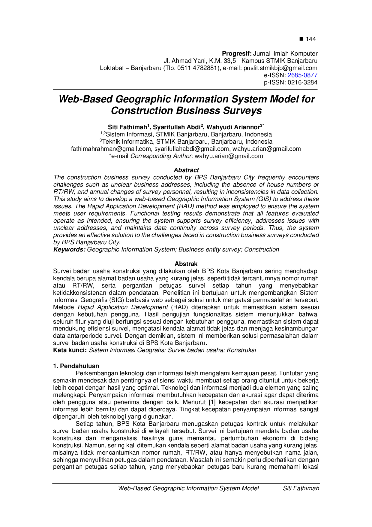 JURIS Web Based Geographic Information System Model for Construction Business Surveys