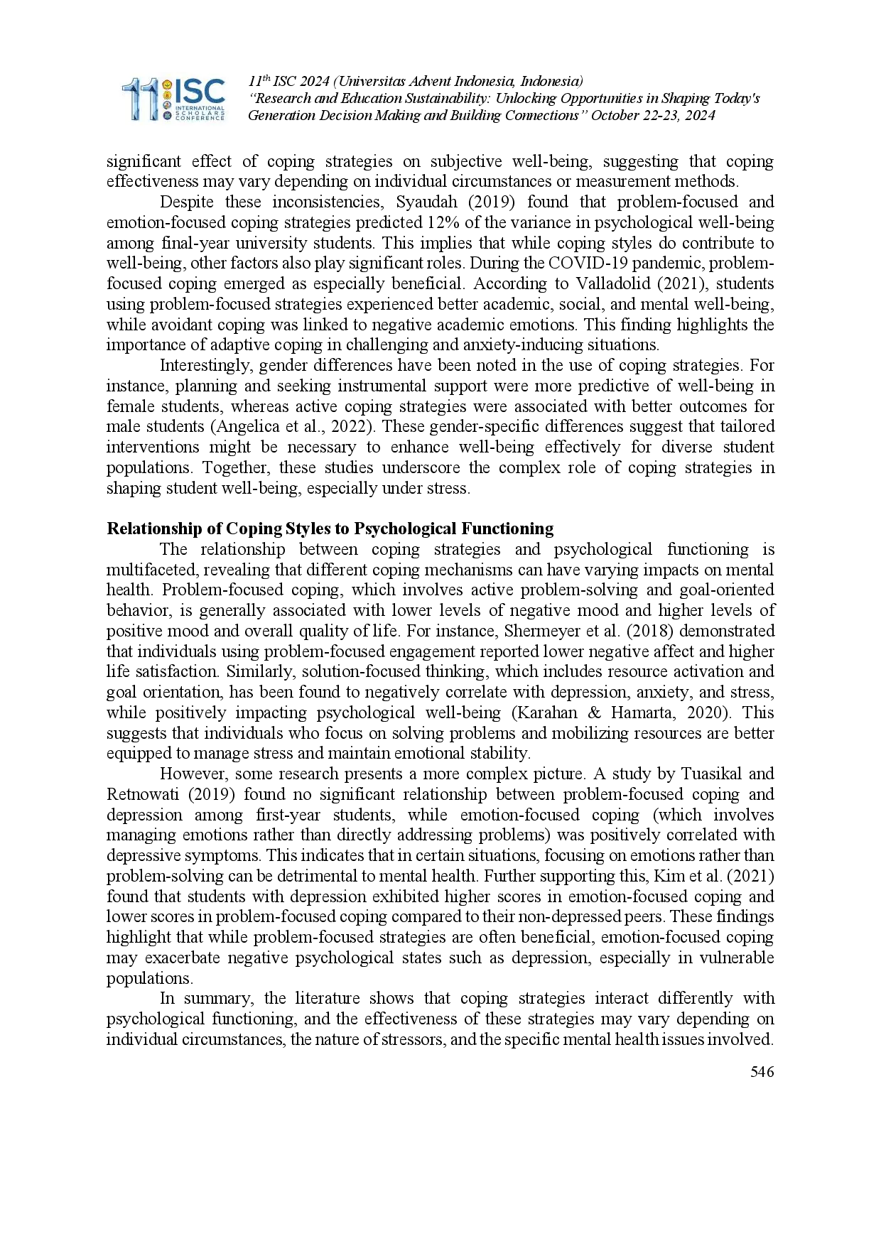 juris The Mediating Role of Coping Styles on Psychological Functioning and Well being of College Students