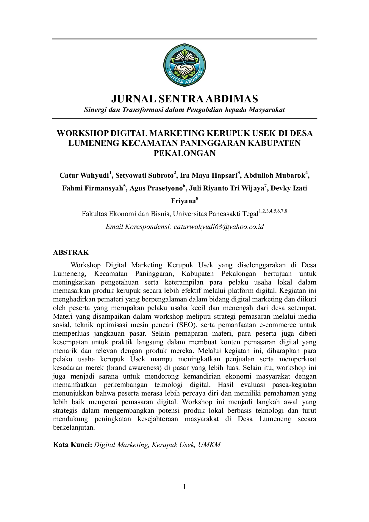 JURIS Workshop Digital Marketing Kerupuk Usek di Desa Lumeneng Kecamatan Paninggaran Kabupaten Pekalongan