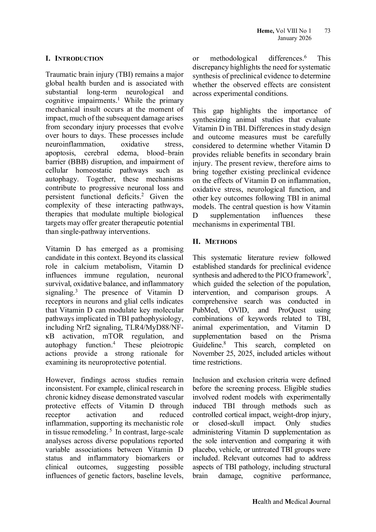 JURIS Vitamin D and Traumatic Brain Injury A Systematic Review of Preclinical Evidence