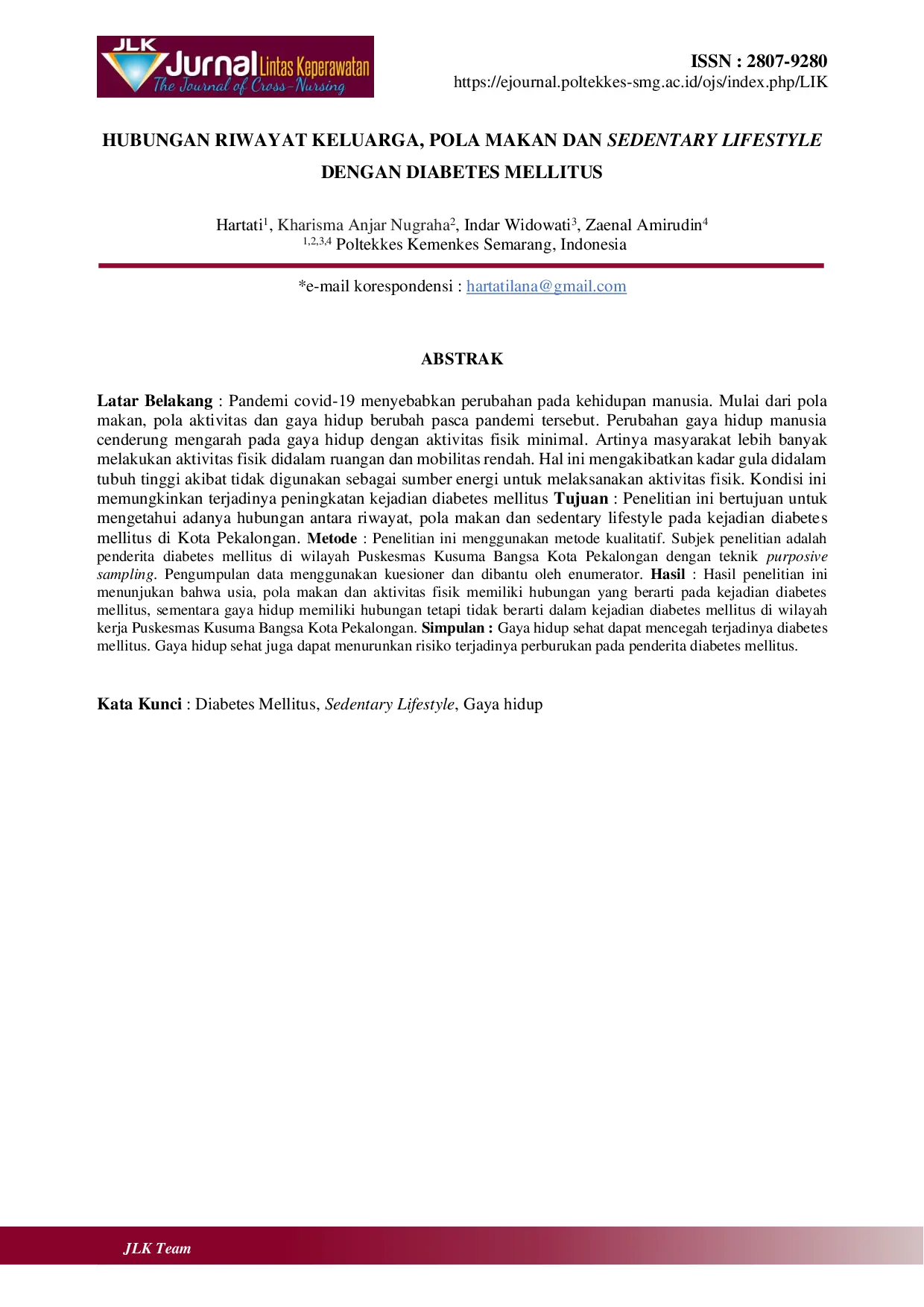 JURIS Hubungan Riwayat Keluarga Pola Makan Dan Sedentary Lifestyle Dengan Diabetes Mellitus
