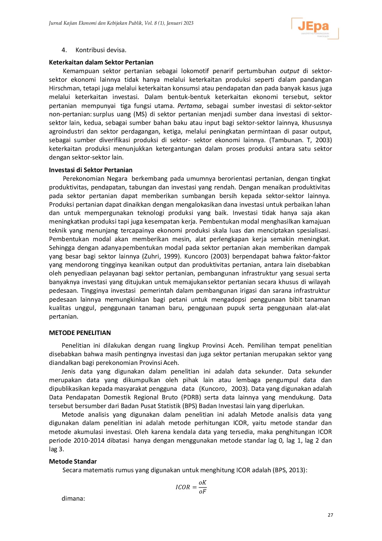 JURIS Analisis Kebutuhan Investasi Sektor Pertanian Dalam Rangka Meningkatkan Pertumbuhan Ekonomi Di Provinsi Aceh