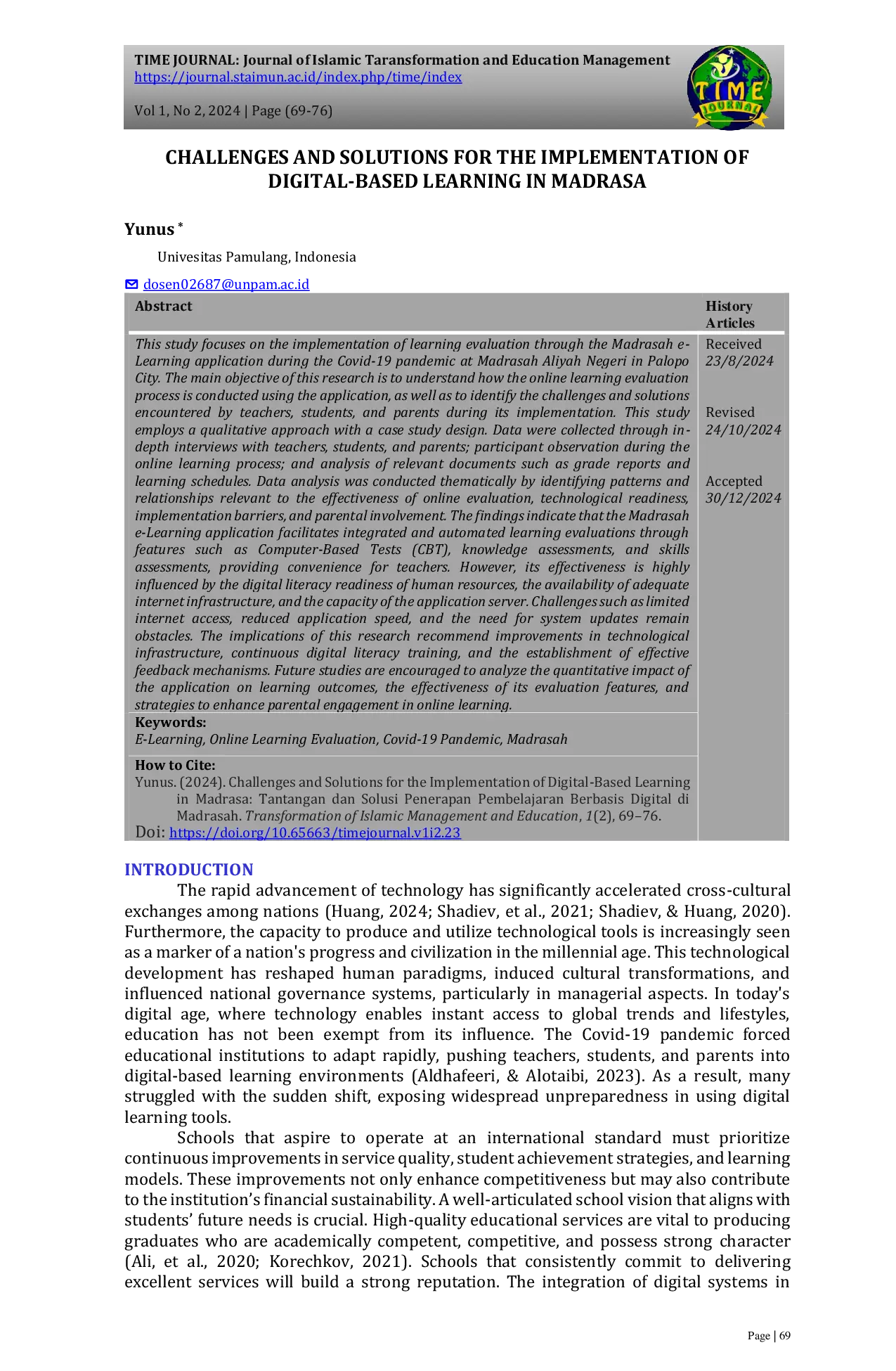 JURIS Challenges and Solutions for the Implementation of Digital Based Learning in Madrasa Tantangan dan Solusi Penerapan Pembelajaran Berbasis Digital di Madrasah