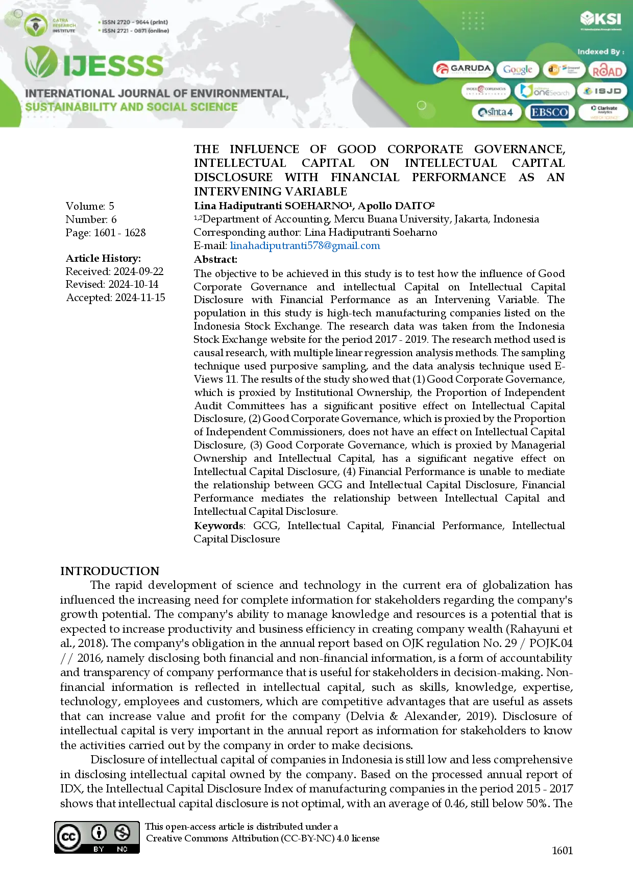 juris The Influence of Good Corporate Governance Intellectual Capital on Intellectual Capital Disclosure with Financial Performance as an Intervening Variable