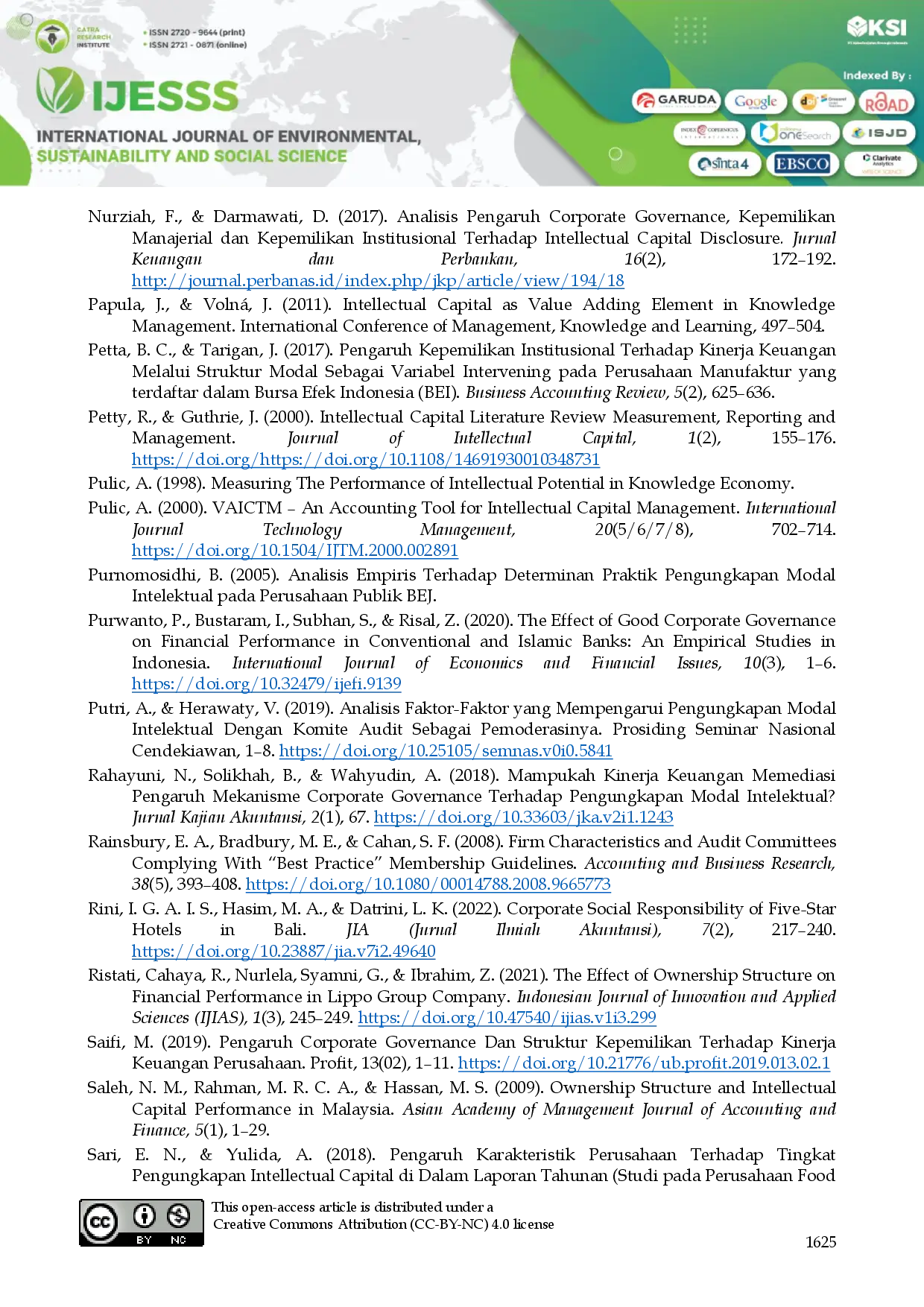 juris The Influence of Good Corporate Governance Intellectual Capital on Intellectual Capital Disclosure with Financial Performance as an Intervening Variable