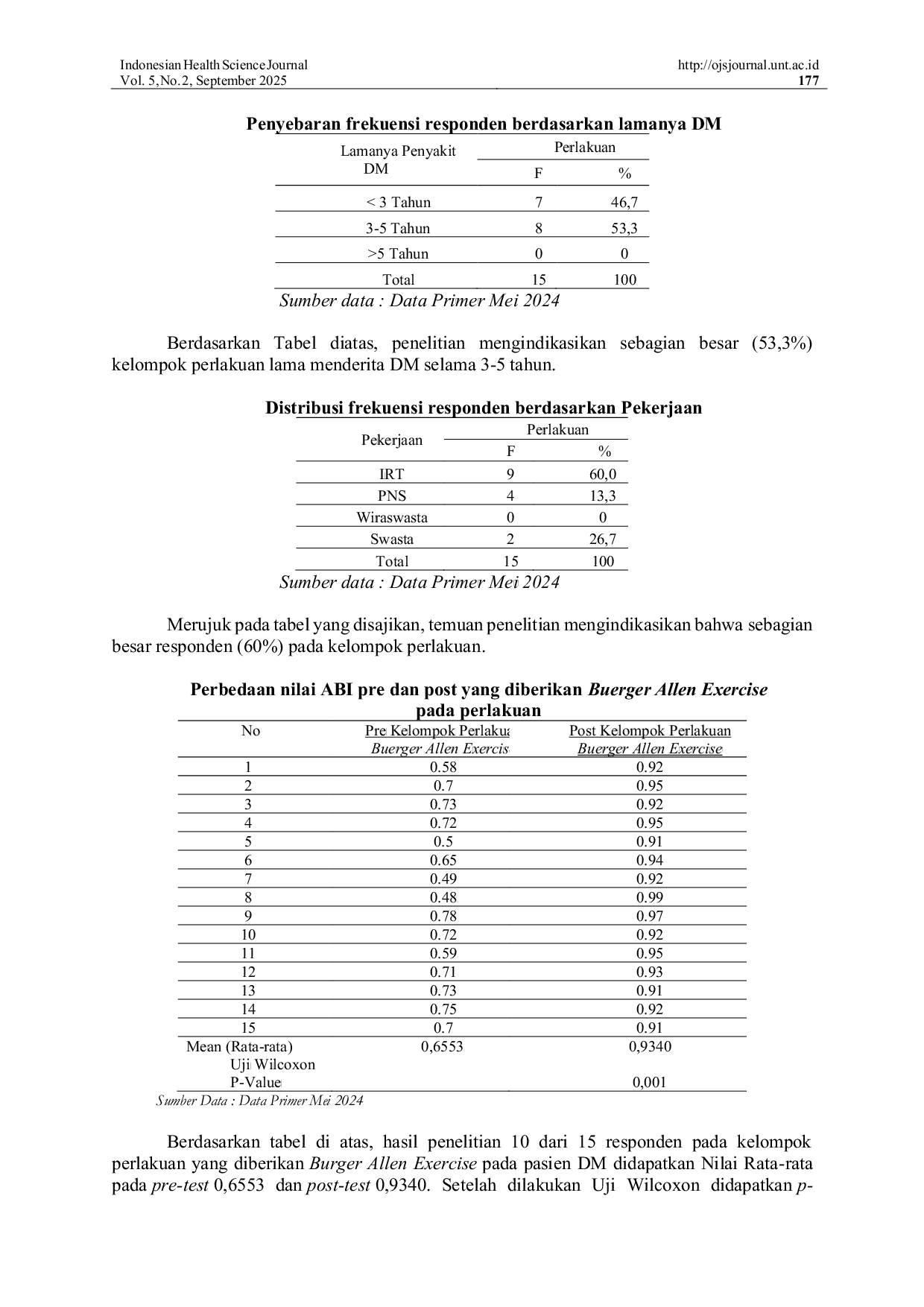 JURIS Perbedaan Buerger Allen Exercise Terhadap Nilai Ankle Brachial Index ABI Pada Lansia Penderita Diabetes Melitus