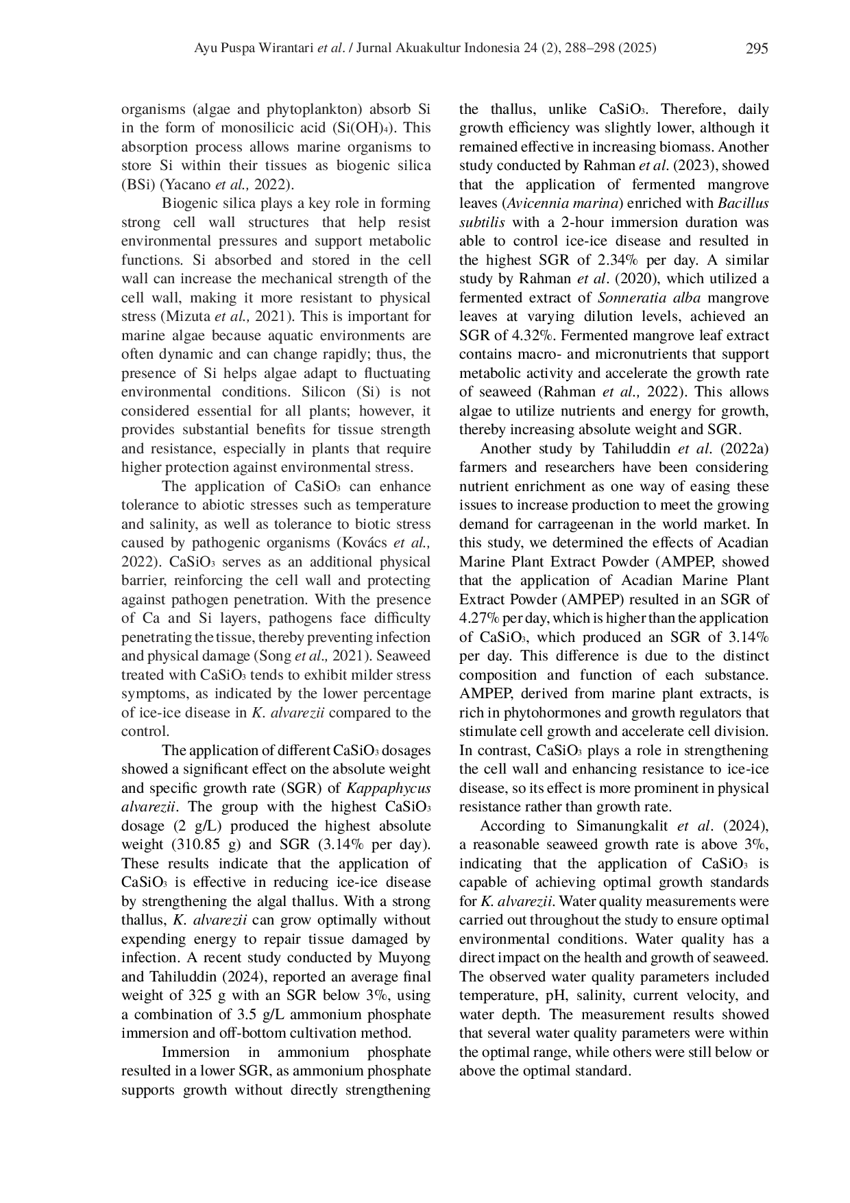 JURIS The effectiveness of calcium silicate in preventing ice ice disease and production performance of Kappaphycus alvarezii