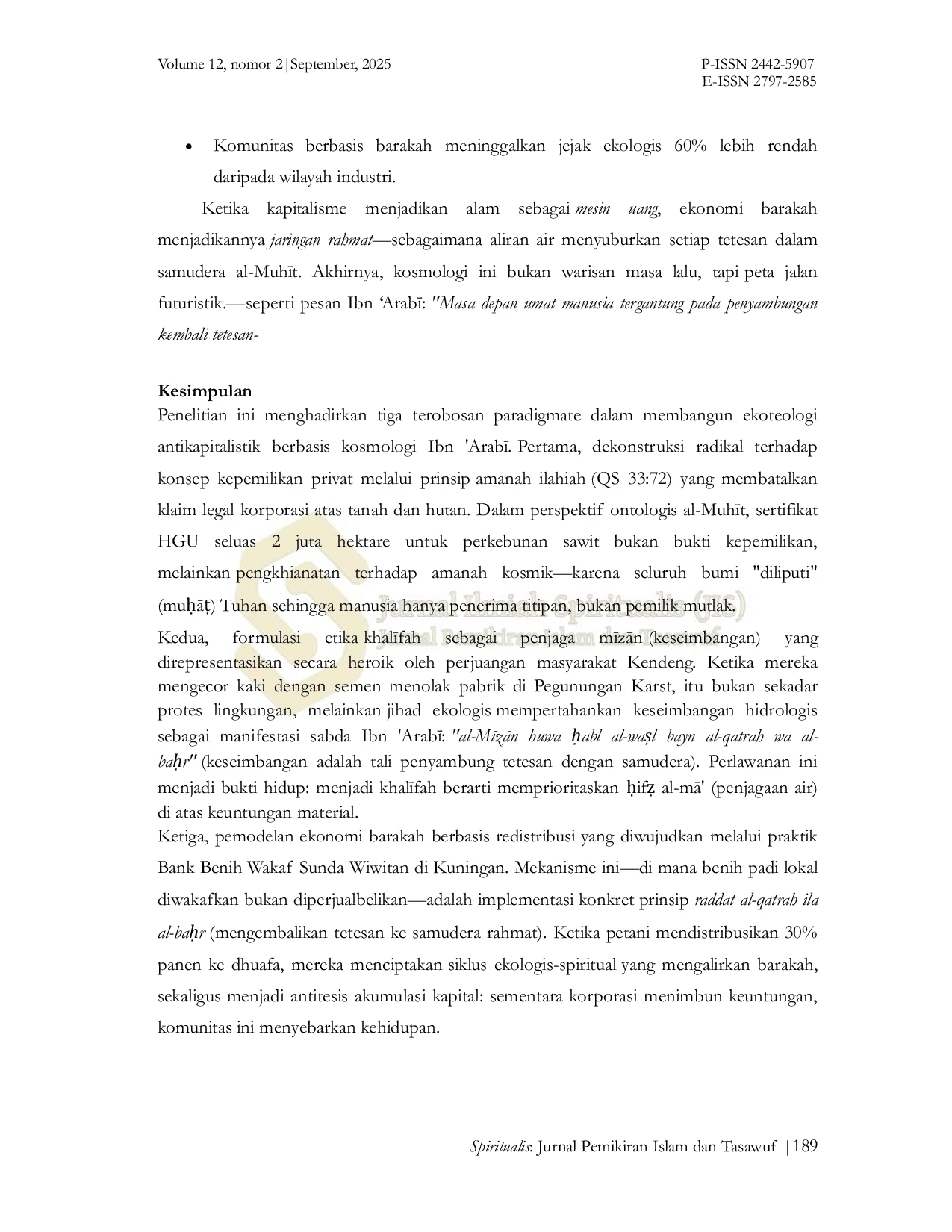 JURIS Falsafah Al Muhth Kosmologi Ibn Arab Sebagai Basis Ekoteologi Antikapitalistik