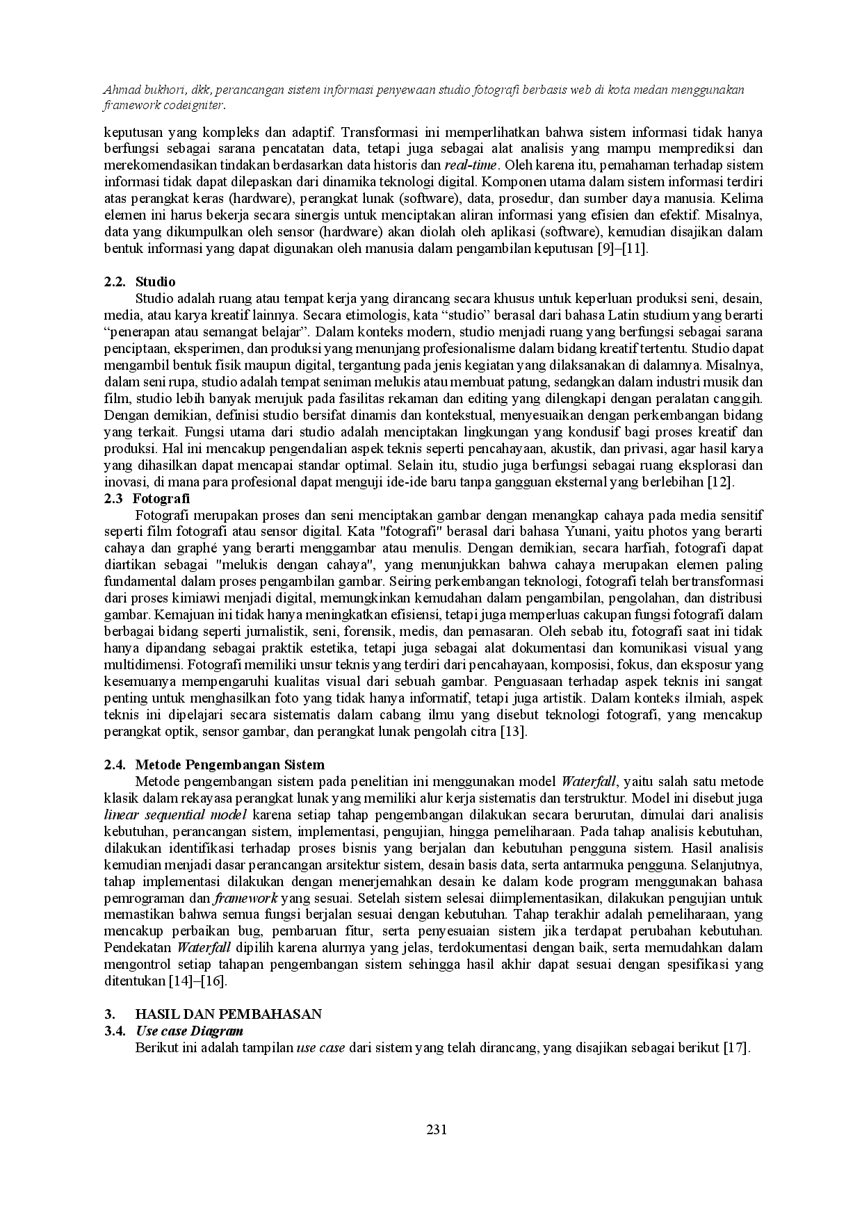 juris Perancangan Sistem Informasi Penyewaan Studio Fotografi Berbasis Web Di Kota Medan Menggunakan Framework Codeigniter