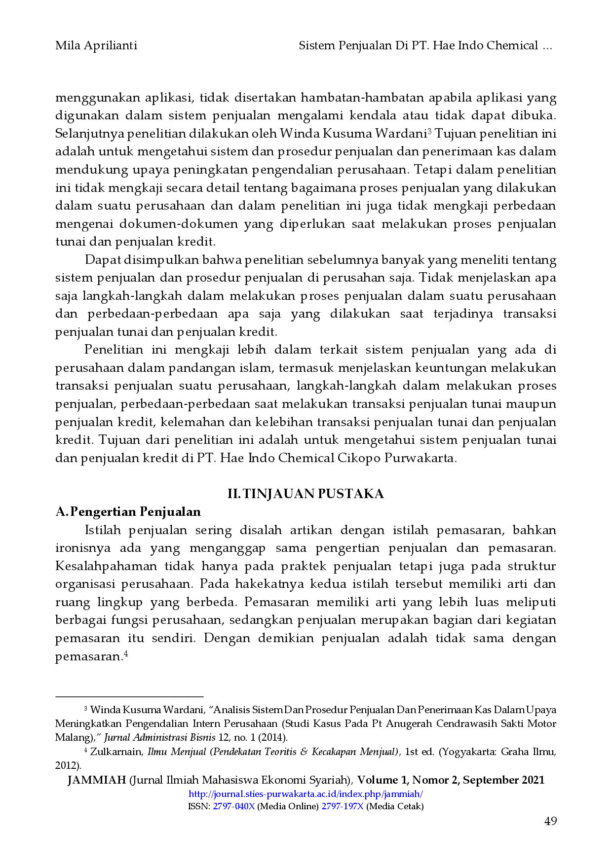 juris Sistem Penjualan Di PT Hae Indo Chemical Cikopo Purwakarta