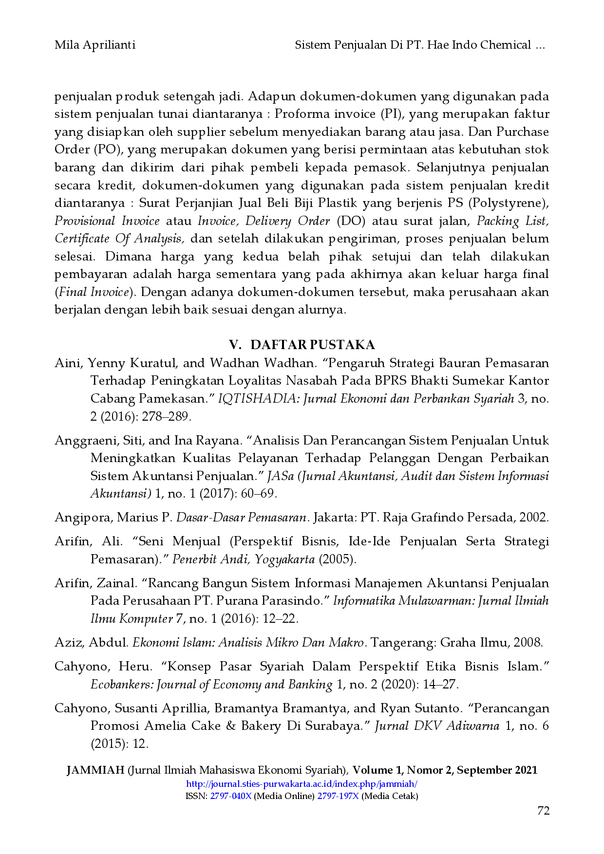 juris Sistem Penjualan Di PT Hae Indo Chemical Cikopo Purwakarta