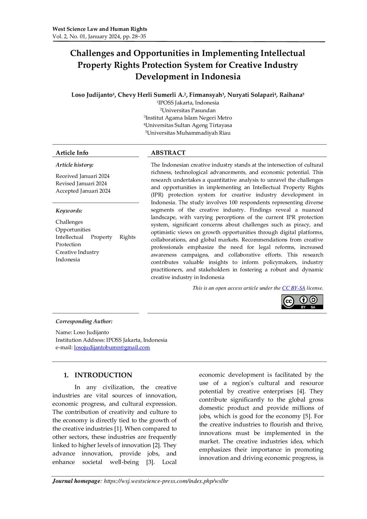 JURIS Challenges and Opportunities in Implementing Intellectual Property Rights Protection System for Creative Industry Development in Indonesia