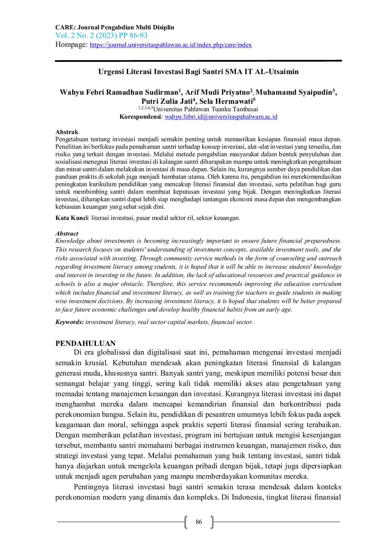 JURIS Urgensi Literasi Investasi Bagi Santri SMA IT Al Utsaimin